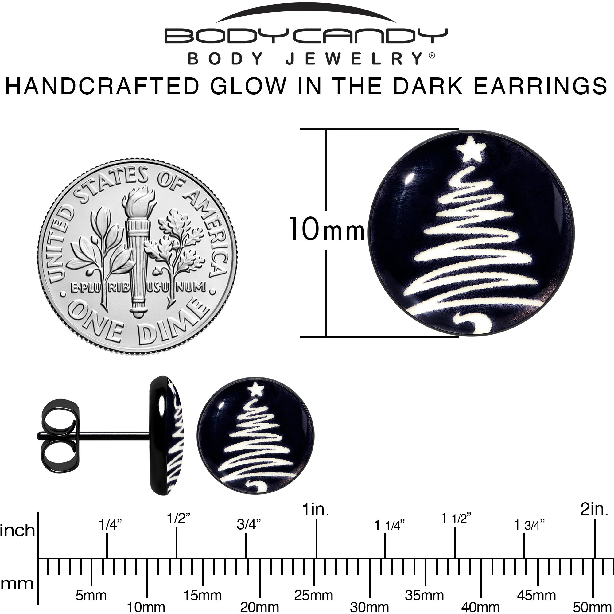 Black Anodized Glow in the Dark Holiday Christmas Tree Stud Earrings by Onyx O - Image 6