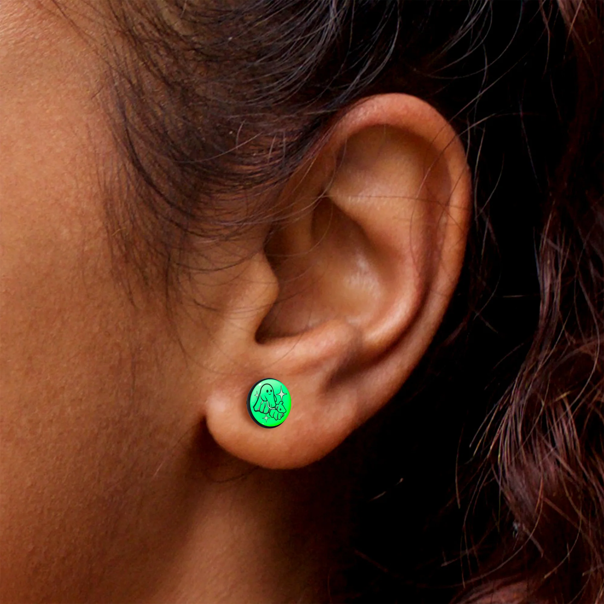 Black Anodized Halloween Ghost Dog Walker Glow in the Dark Stud Earrings by Onyx O - Image 7