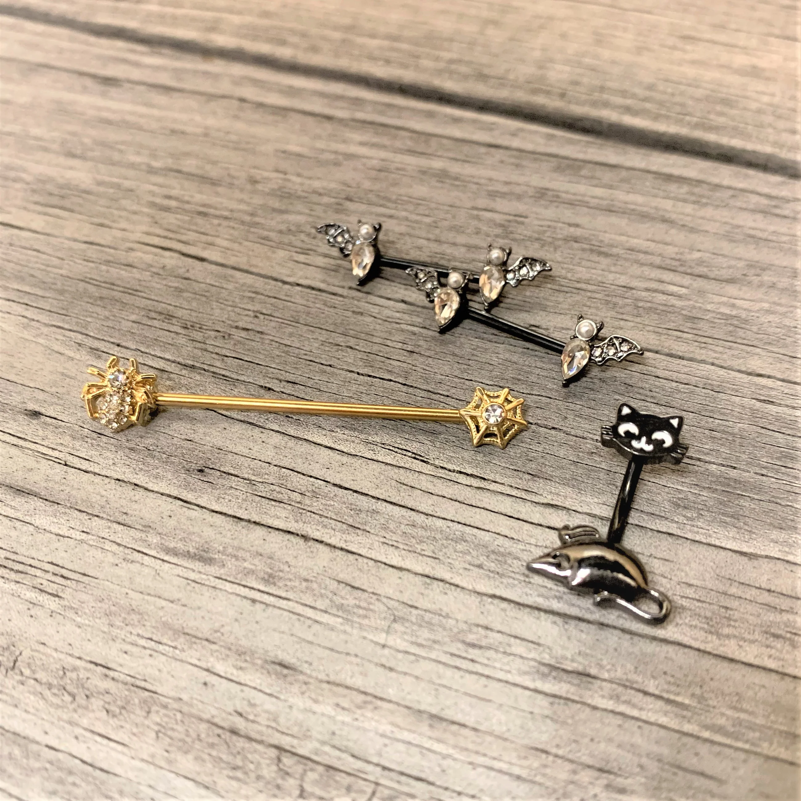 Black Cat Mouse Halloween Double Mount Belly Ring - Image 2