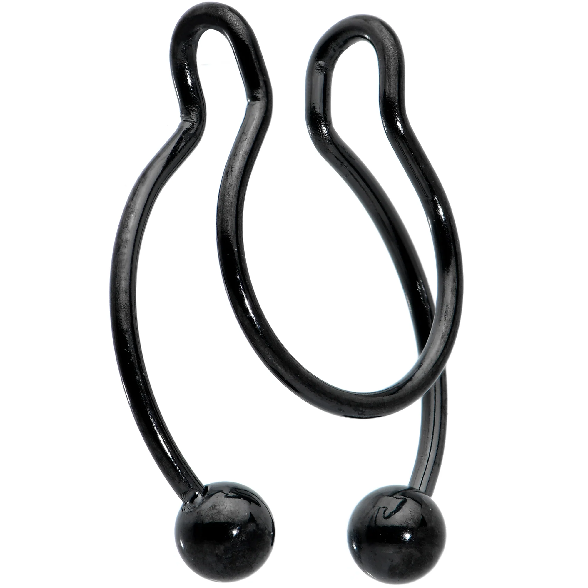 Black Horseshoe Ball Fake Septum Ring Nipple and Clip on Earring - Image 2