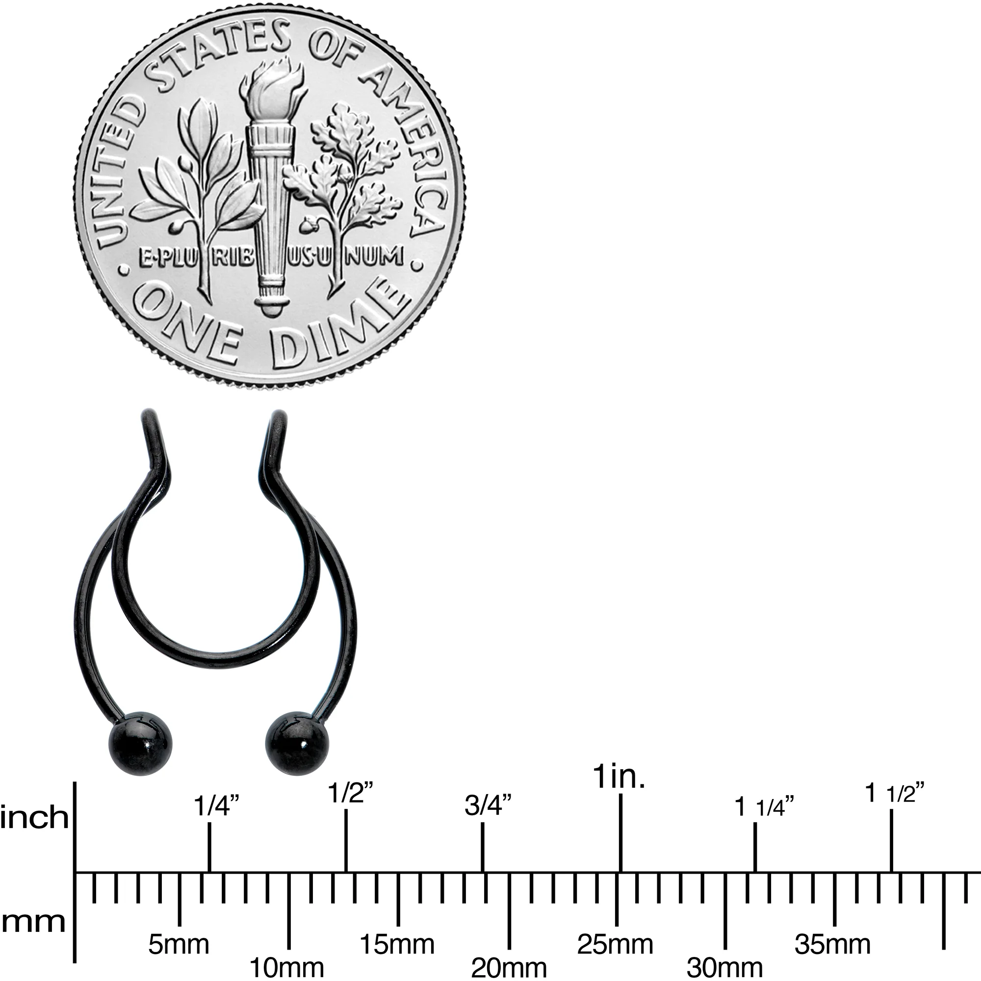 Black Horseshoe Ball Fake Septum Ring Nipple and Clip on Earring - Image 4