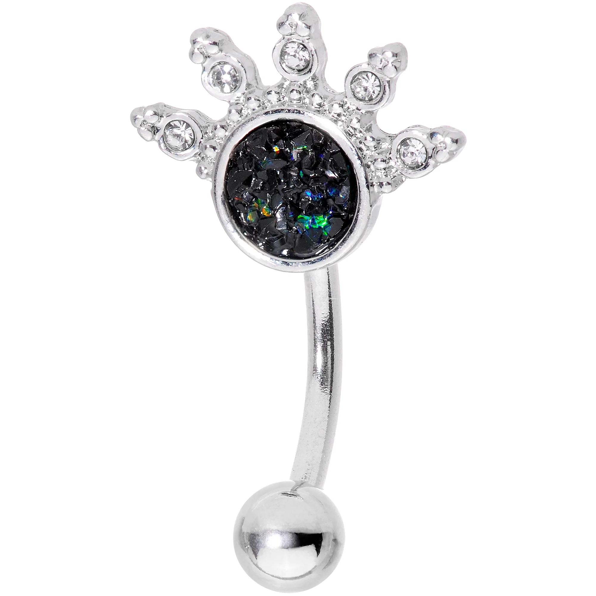 Black Faux Druzy Clear Gem Crest Belly Ring - Image 2