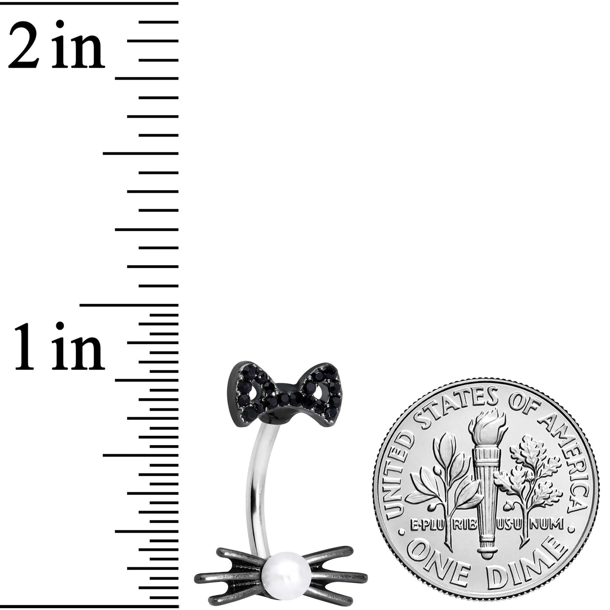 Black Gem White Orb Black Cat Halloween Double Mount Belly Ring - Image 2