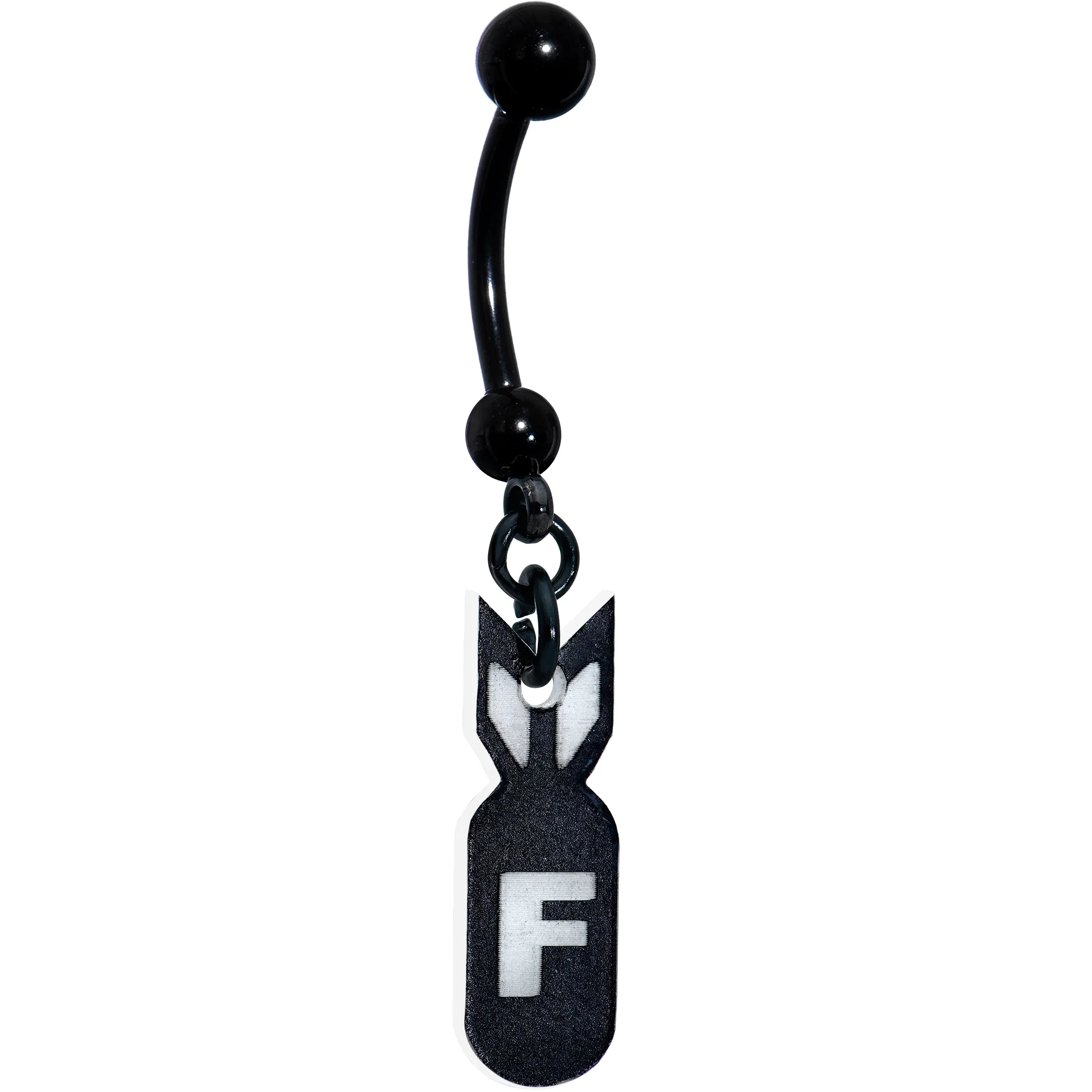 Black Glow in the Dark F Bomb Dangle Belly Ring - Image 3