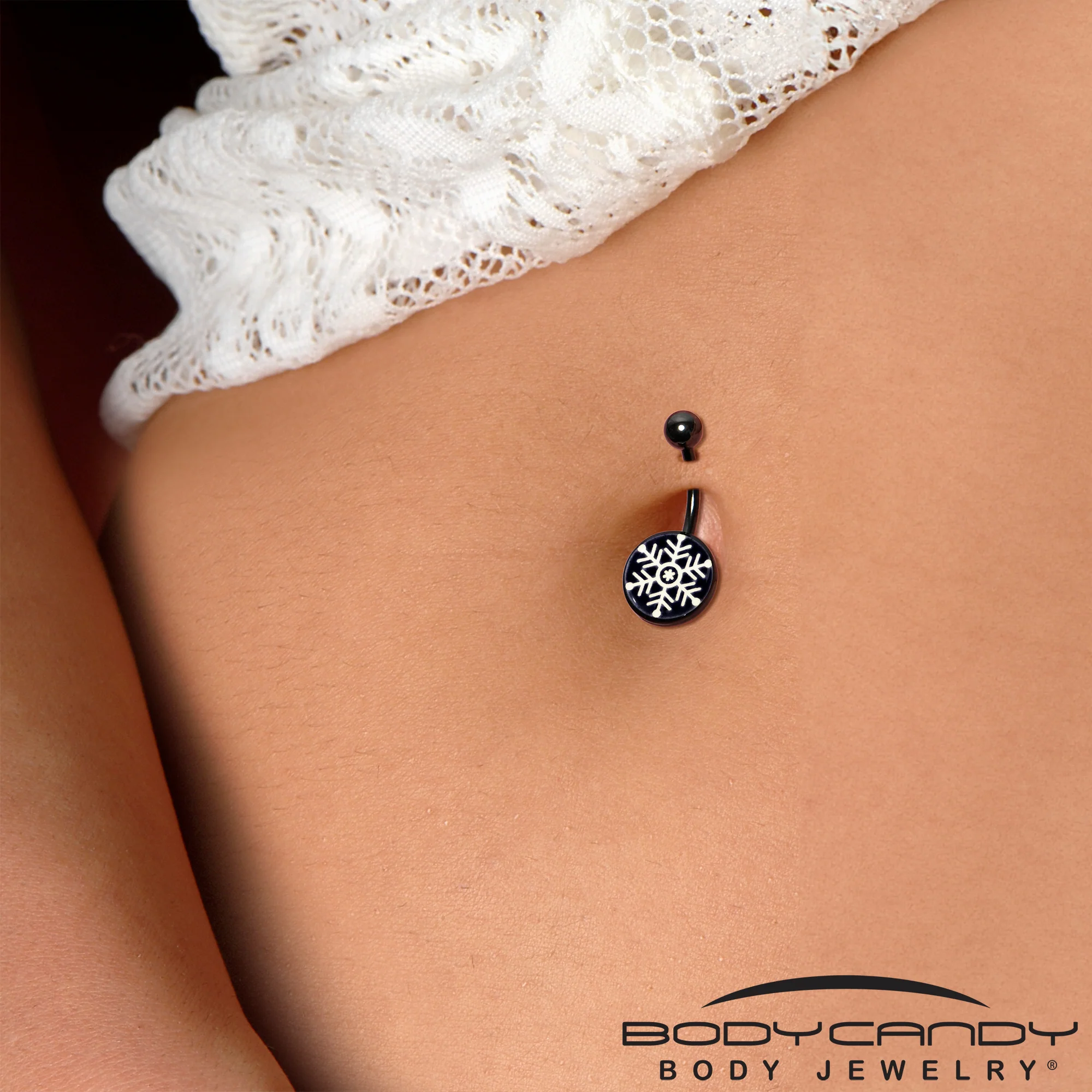 Black Glow in the Dark Holiday Snowflake Belly Ring by Onyx O - Image 5