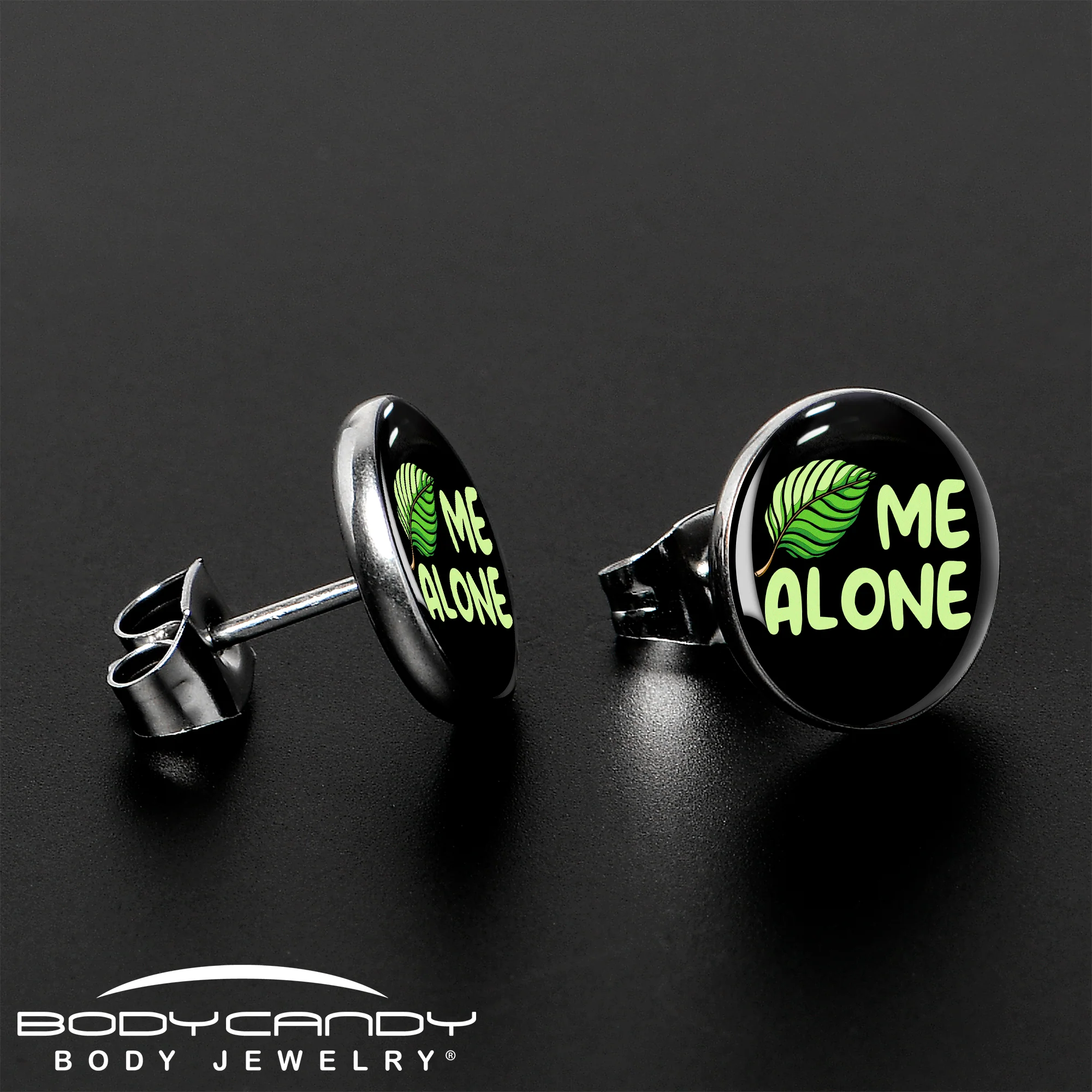 Black Green Leaf Me Alone Stud Earrings by Onyx O - Image 3