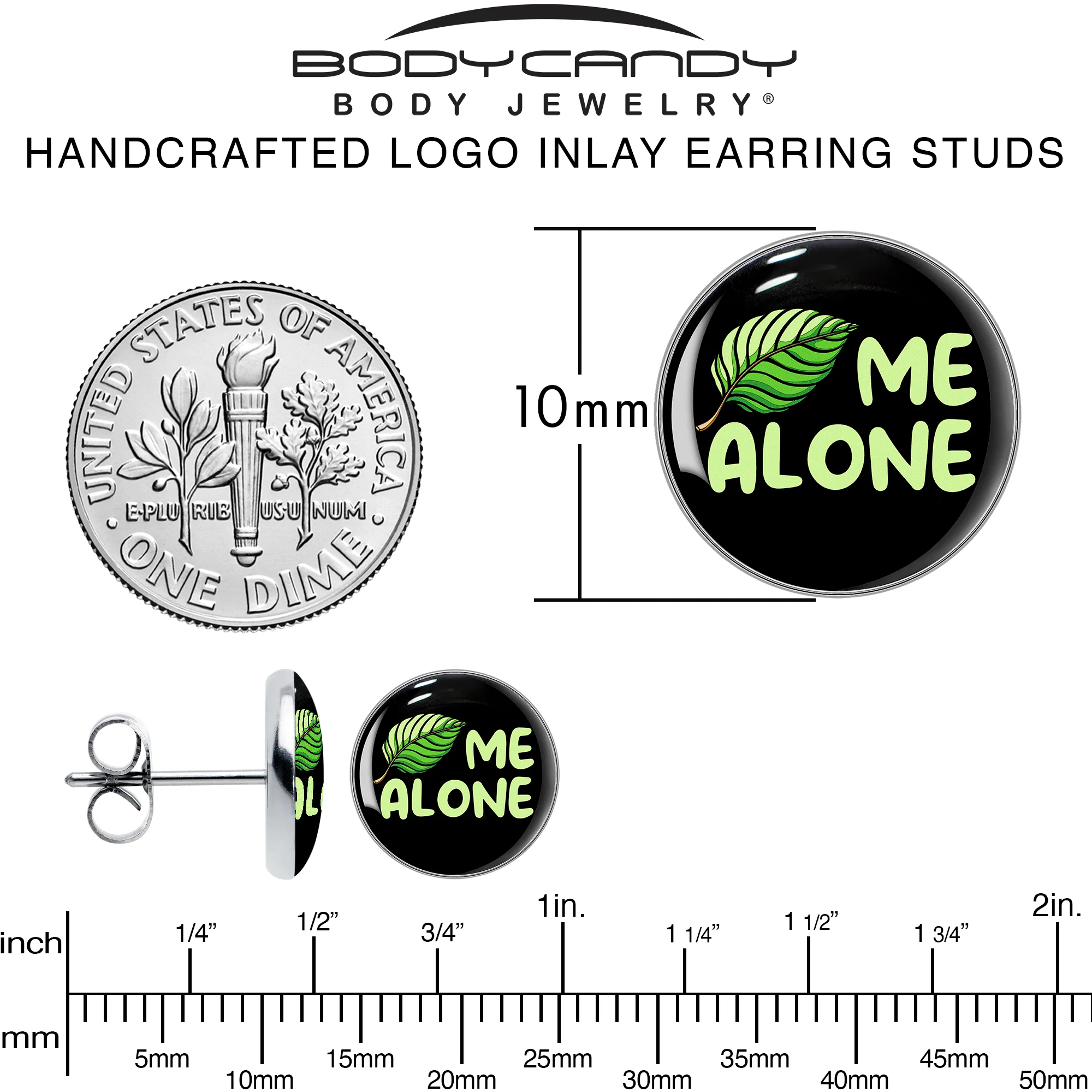 Black Green Leaf Me Alone Stud Earrings by Onyx O - Image 6