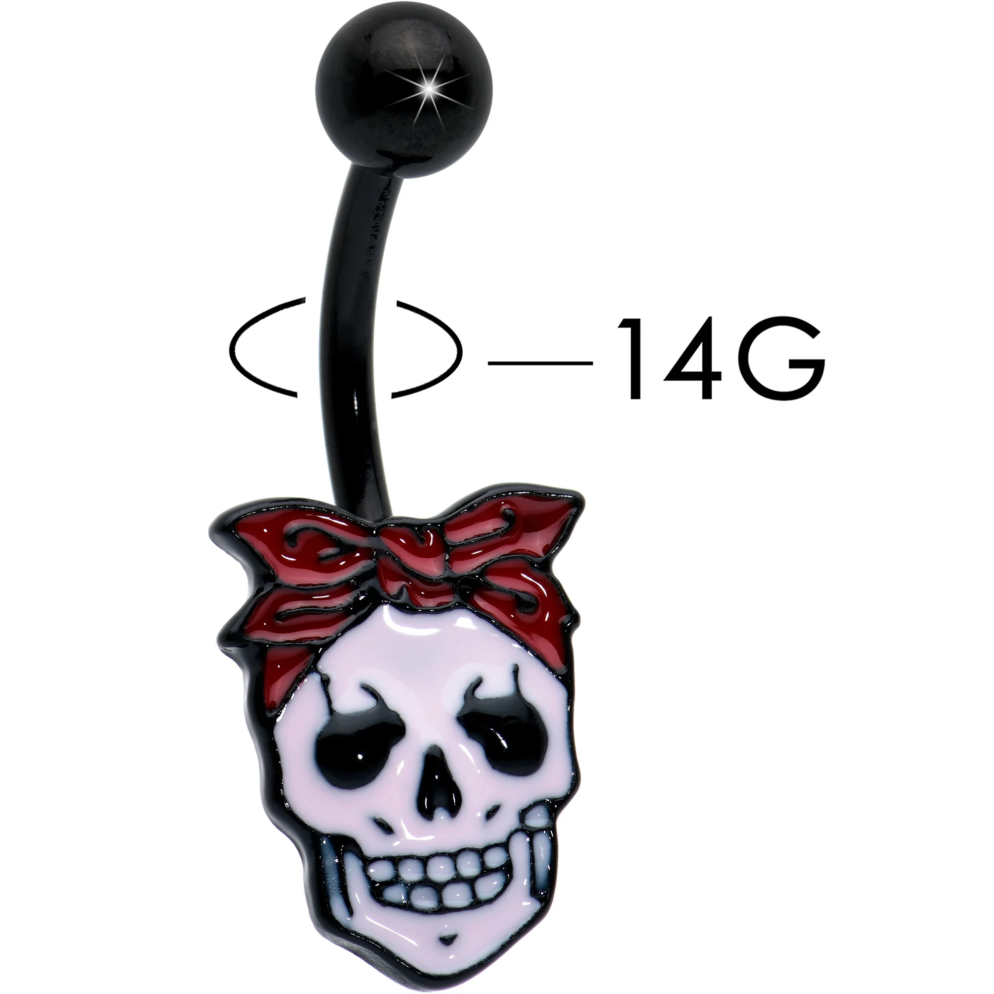 Black Halloween Skull Kerchief Spooky Belly Ring - Image 2