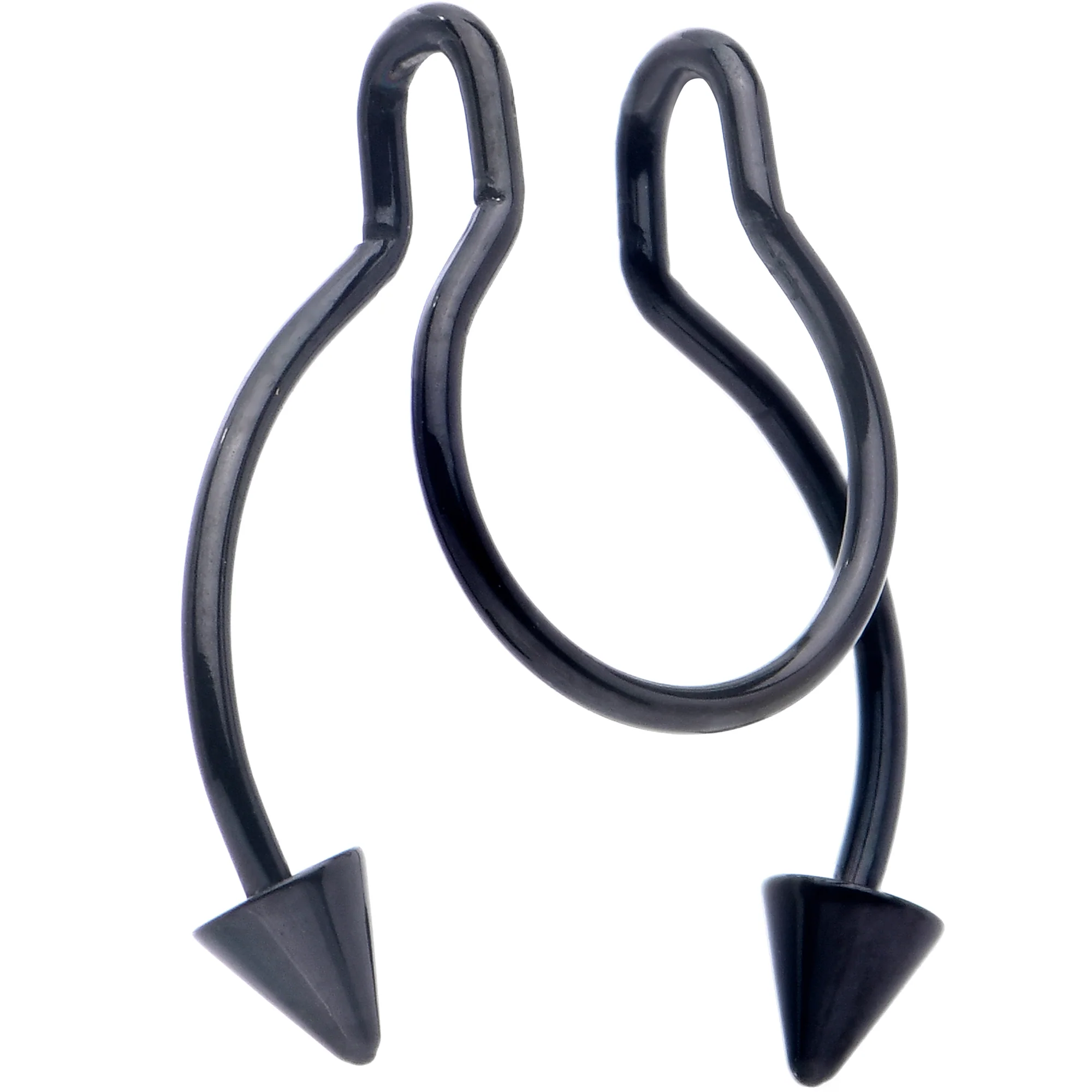 Black Horseshoe Cone Barbell Fake Nose Ring Nipple and Clip on Earring - Image 2
