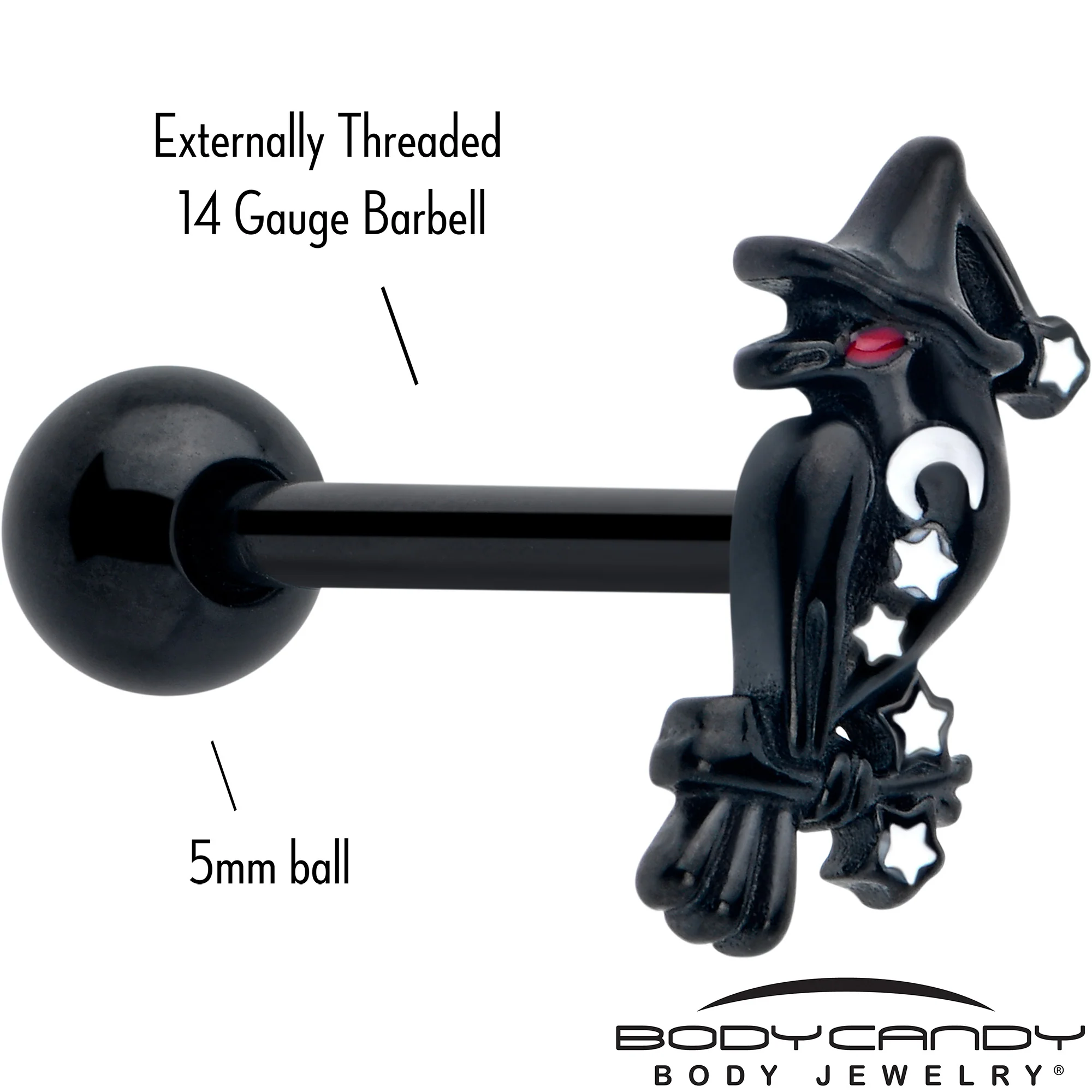 Black Raven Witch Barbell Tongue Ring - Image 2