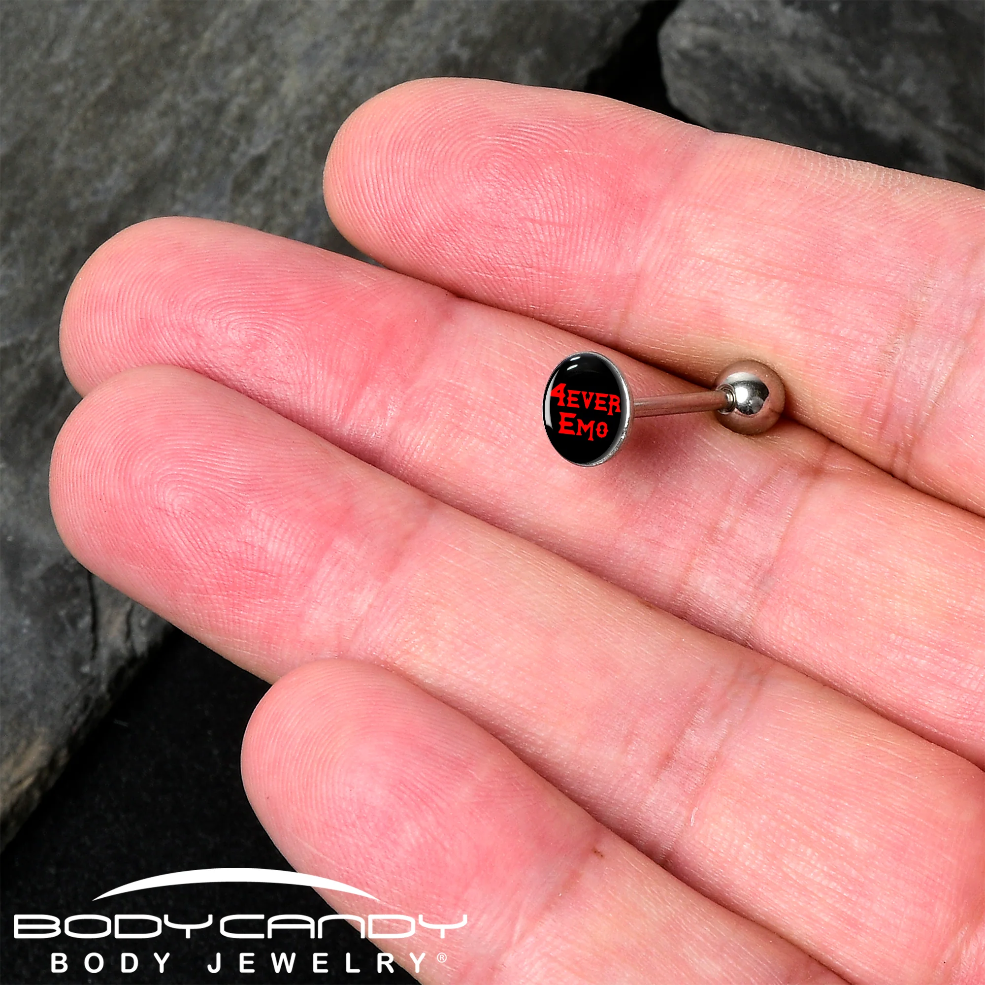 Black Red 4 Ever Emo Barbell Tongue Ring by Onyx O - Image 2