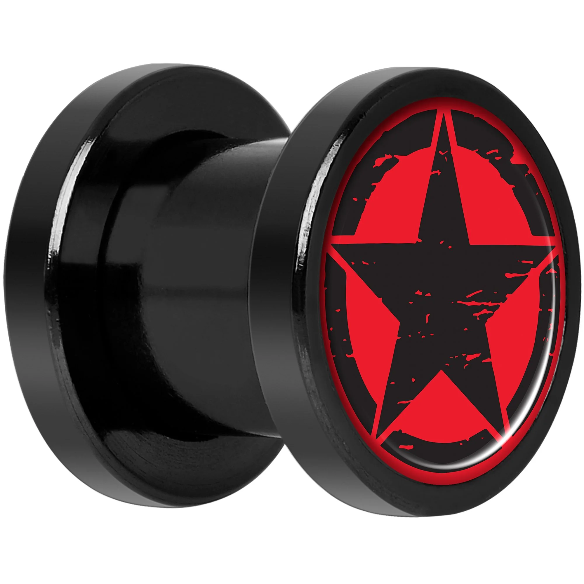 Black Red Distressed Star Black Anodized Screw Fit Plug Set 0G - Image 2