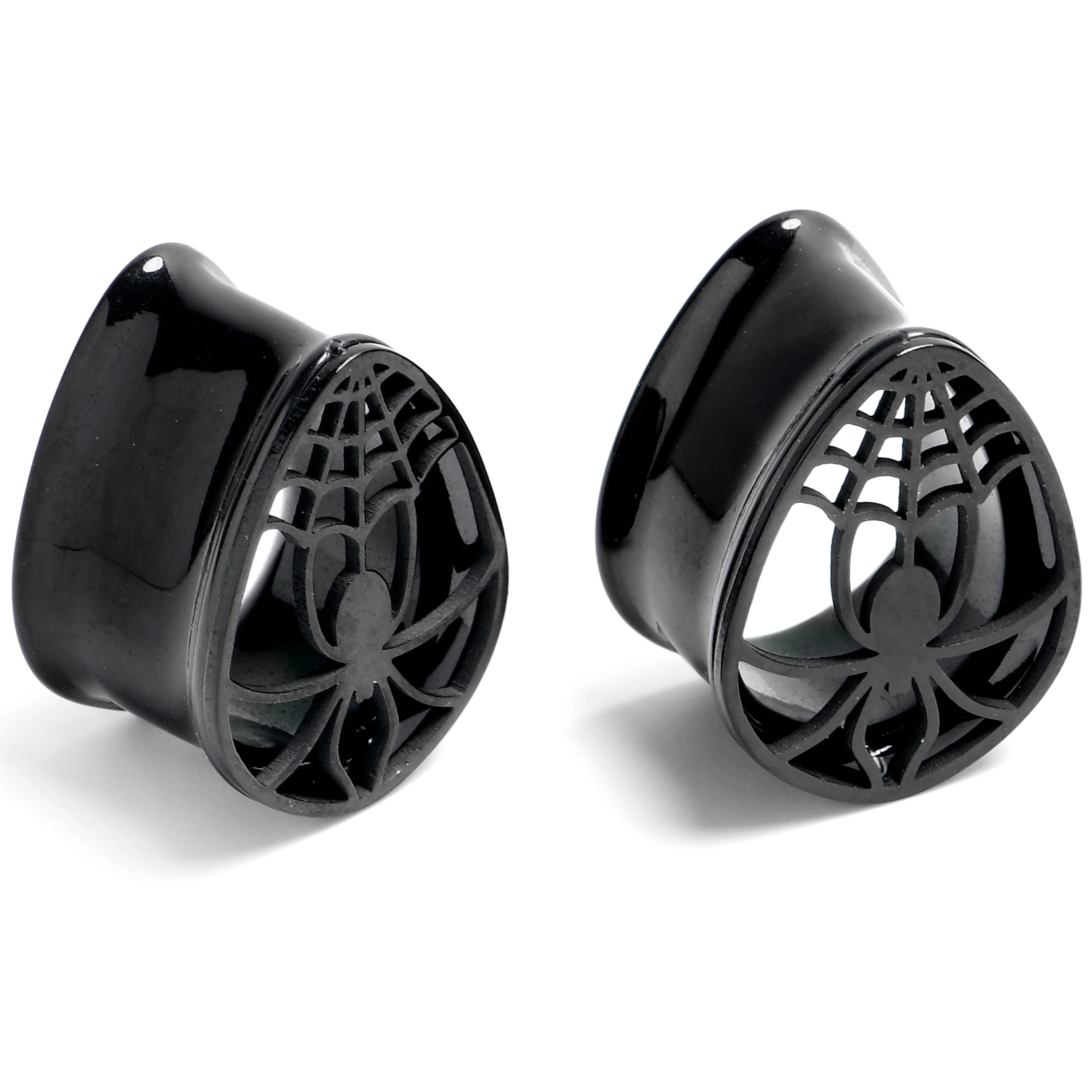 Black Spider Web Double Flare Teardrop Tunnel Plug Set Sizes 8mm to 16mm - Image 4