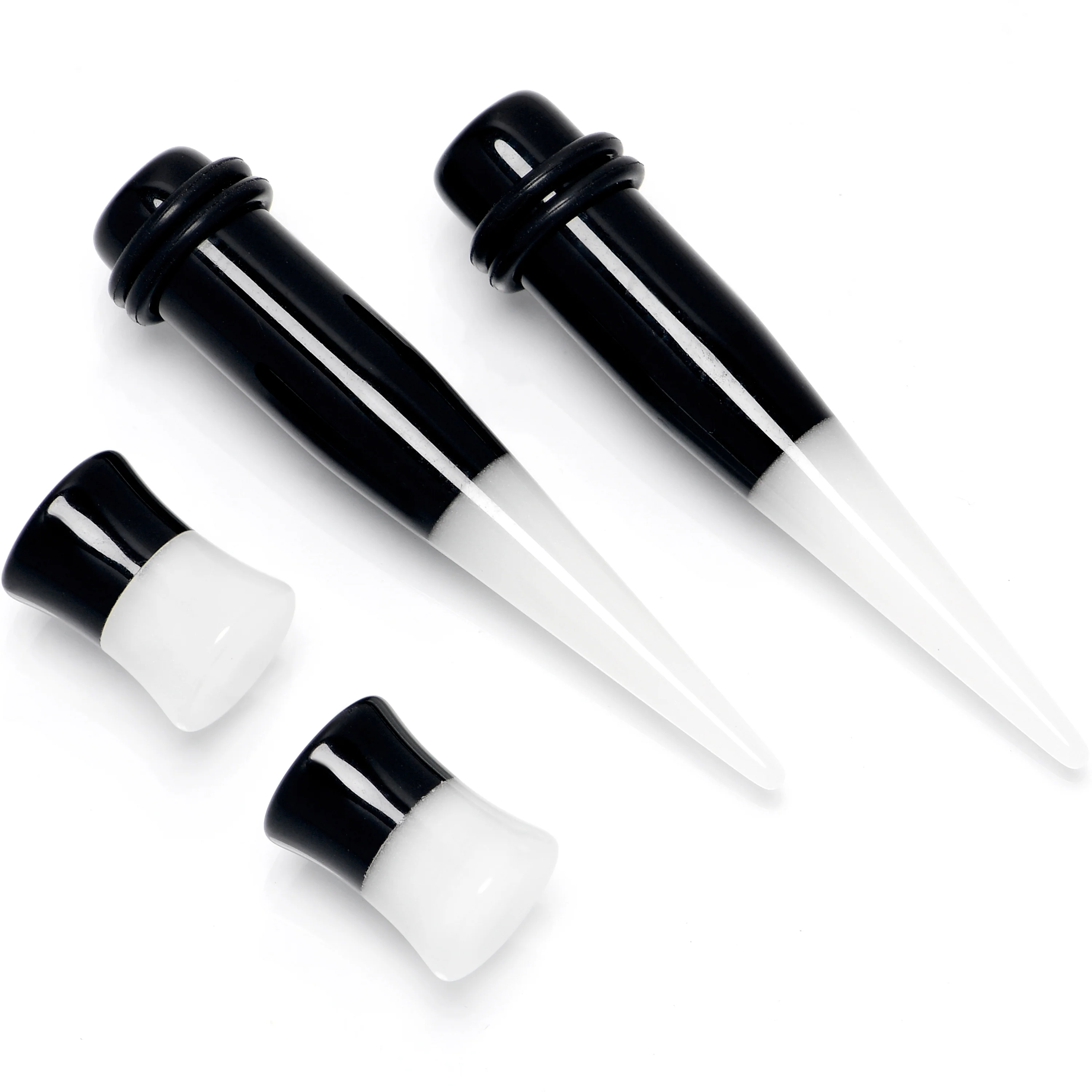 Black White Acrylic Glow in the Dark Taper Saddle Plug Set 8mm to 16mm Sizes - Image 3