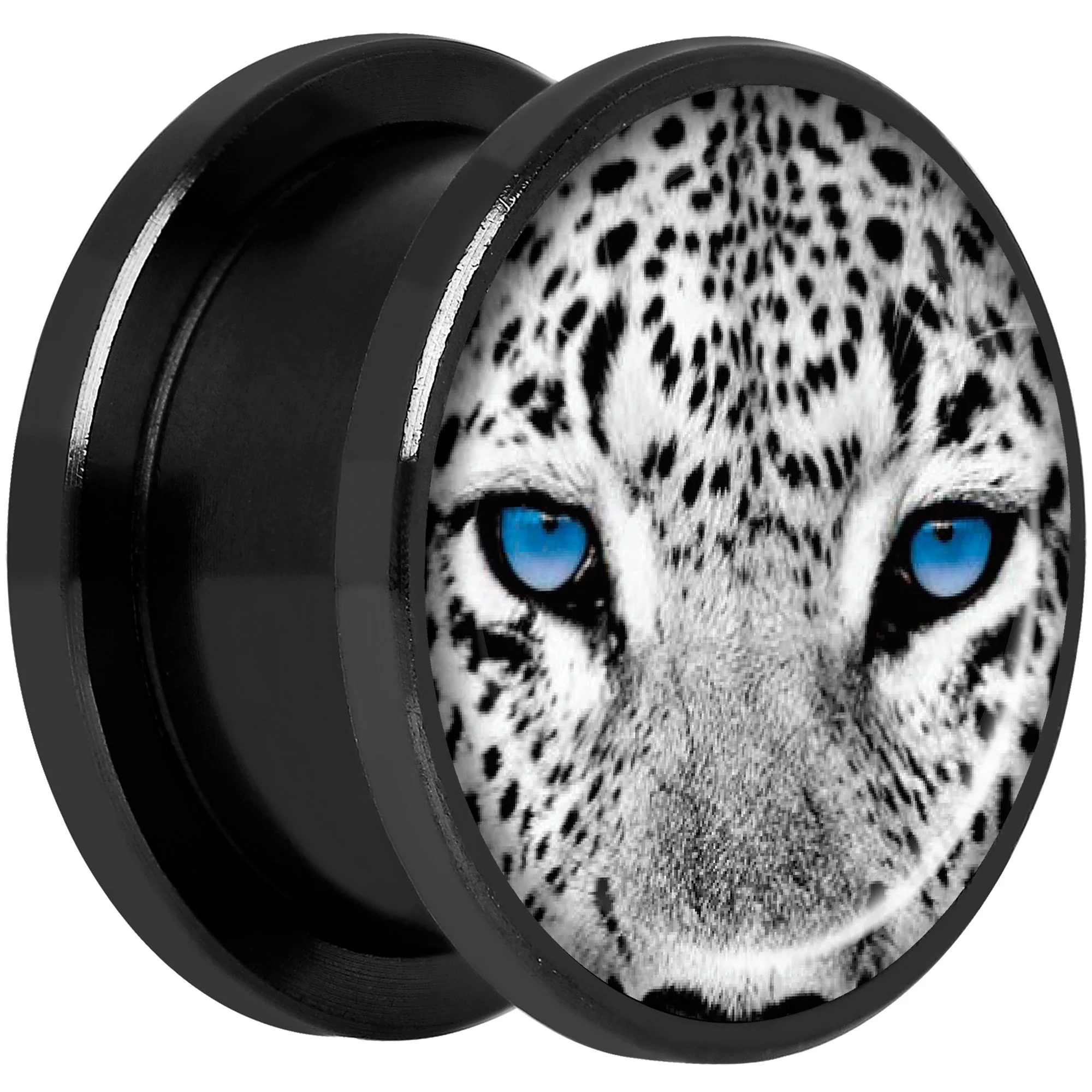 Black White Leopard Eyes Black Anodized Screw Fit Plug Set 5/8 - Image 2