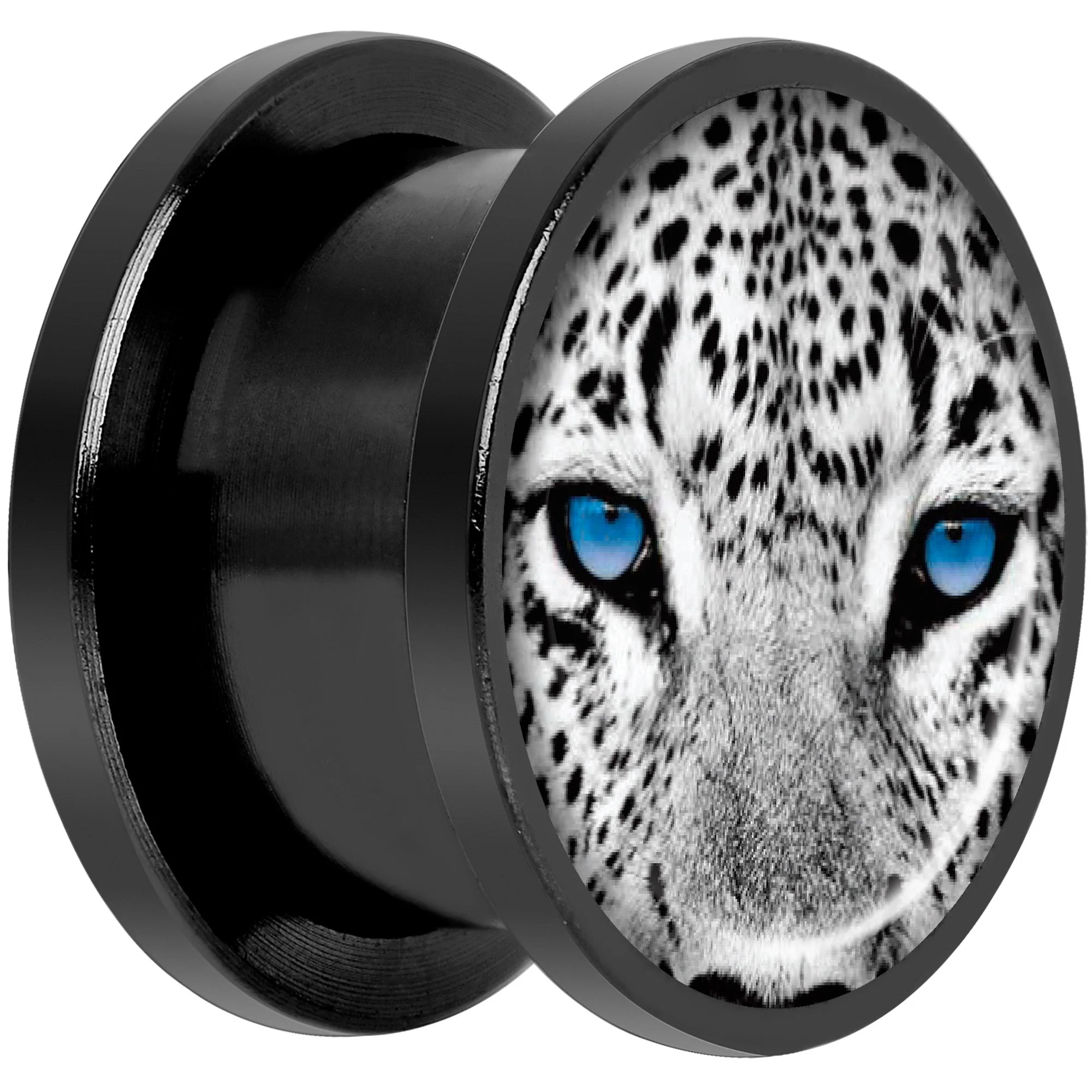 Black White Leopard Eyes Black Anodized Screw Fit Plug Set 9/16 - Image 2