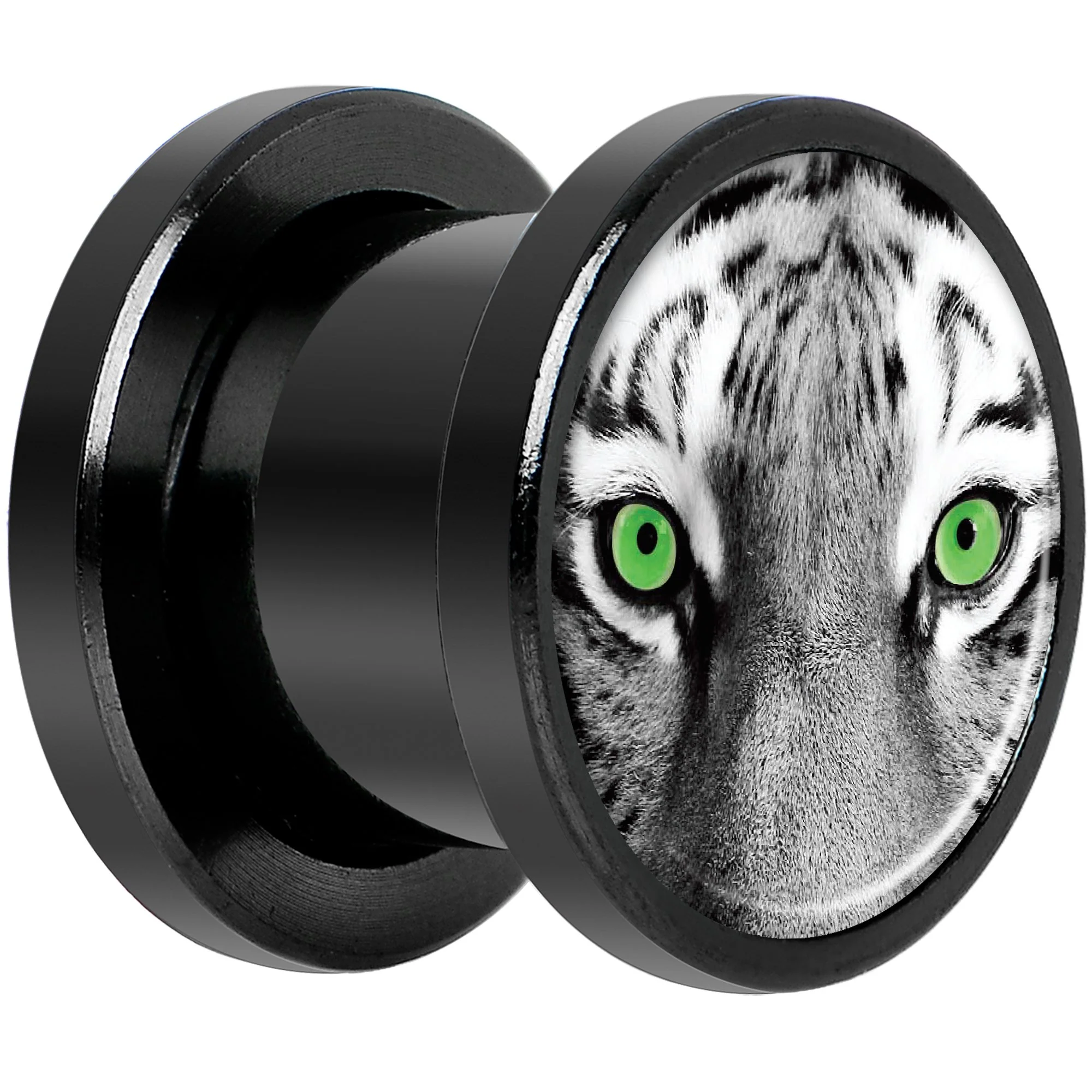 Black White Tiger Eyes Black Anodized Screw Fit Plug Set 00G - Image 2