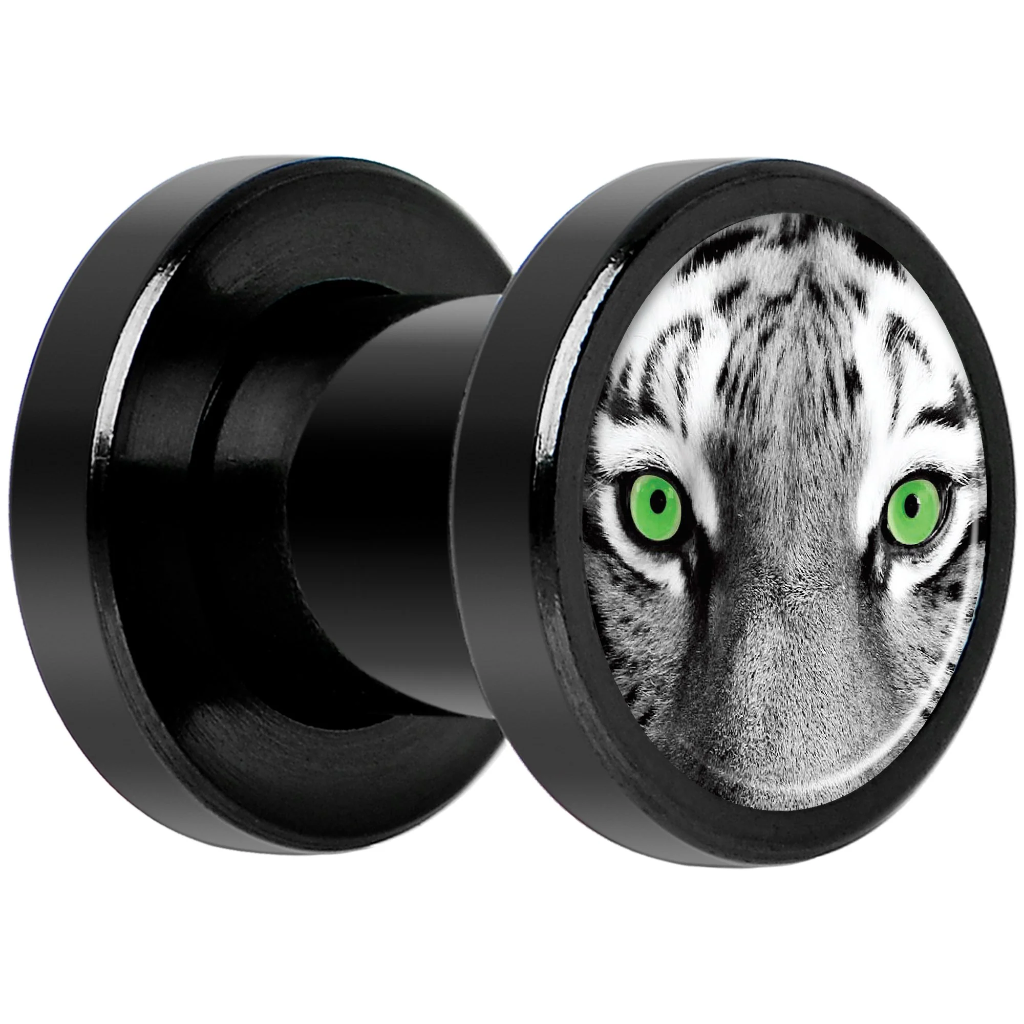 Black White Tiger Eyes Black Anodized Screw Fit Plug Set 2G - Image 2
