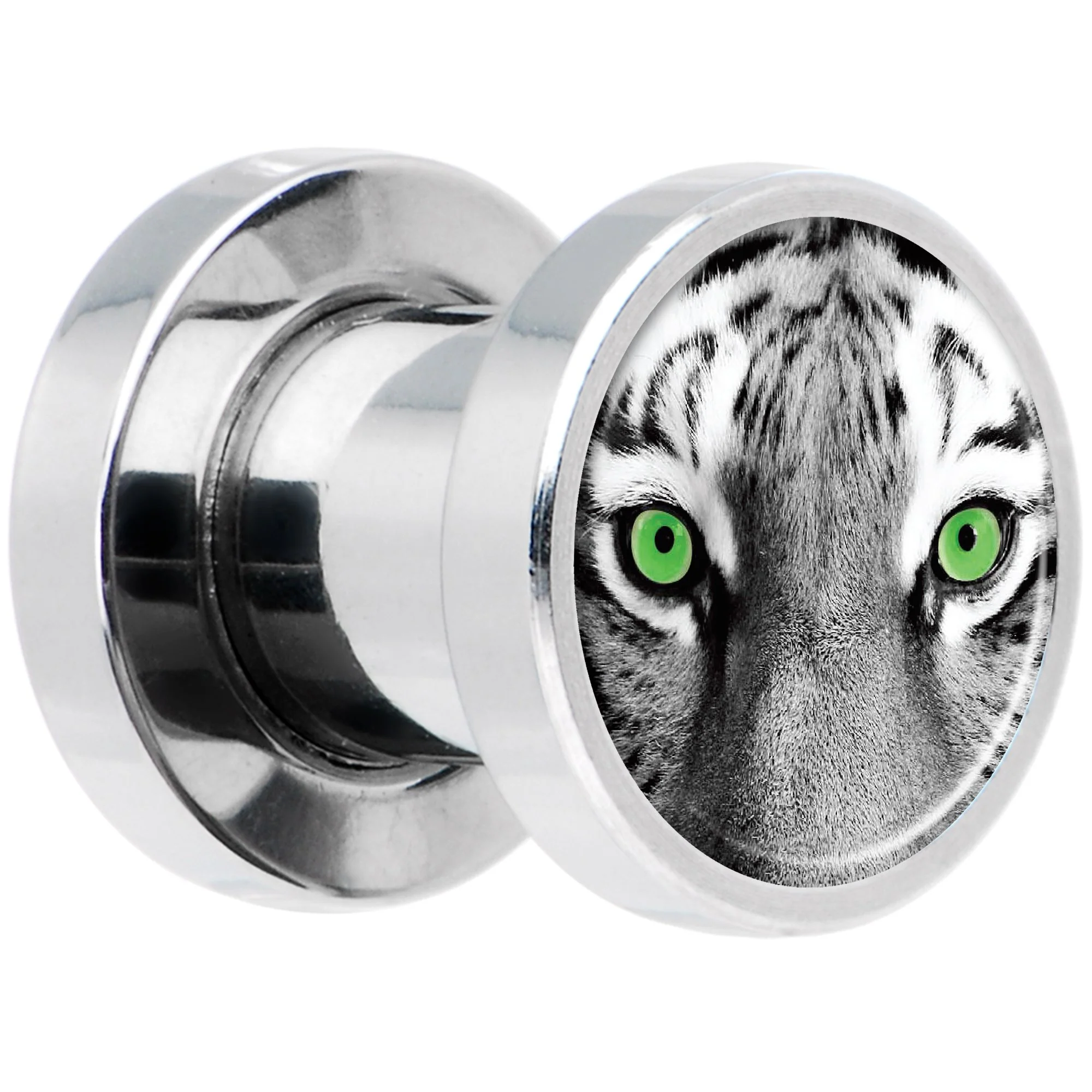 Black White Tiger Eyes Steel Screw Fit Plug Set 2G - Image 2
