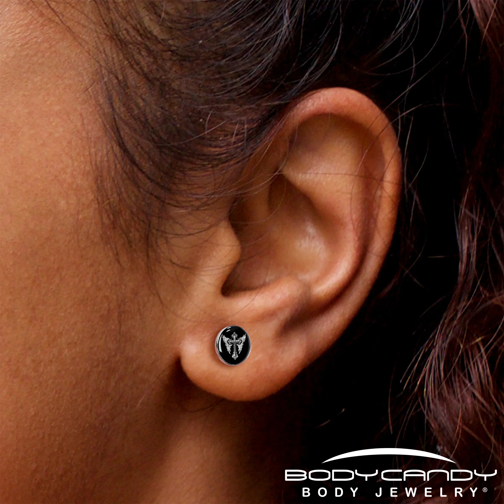 Black White Winged Cross Stud Earrings by Onyx O - Image 8