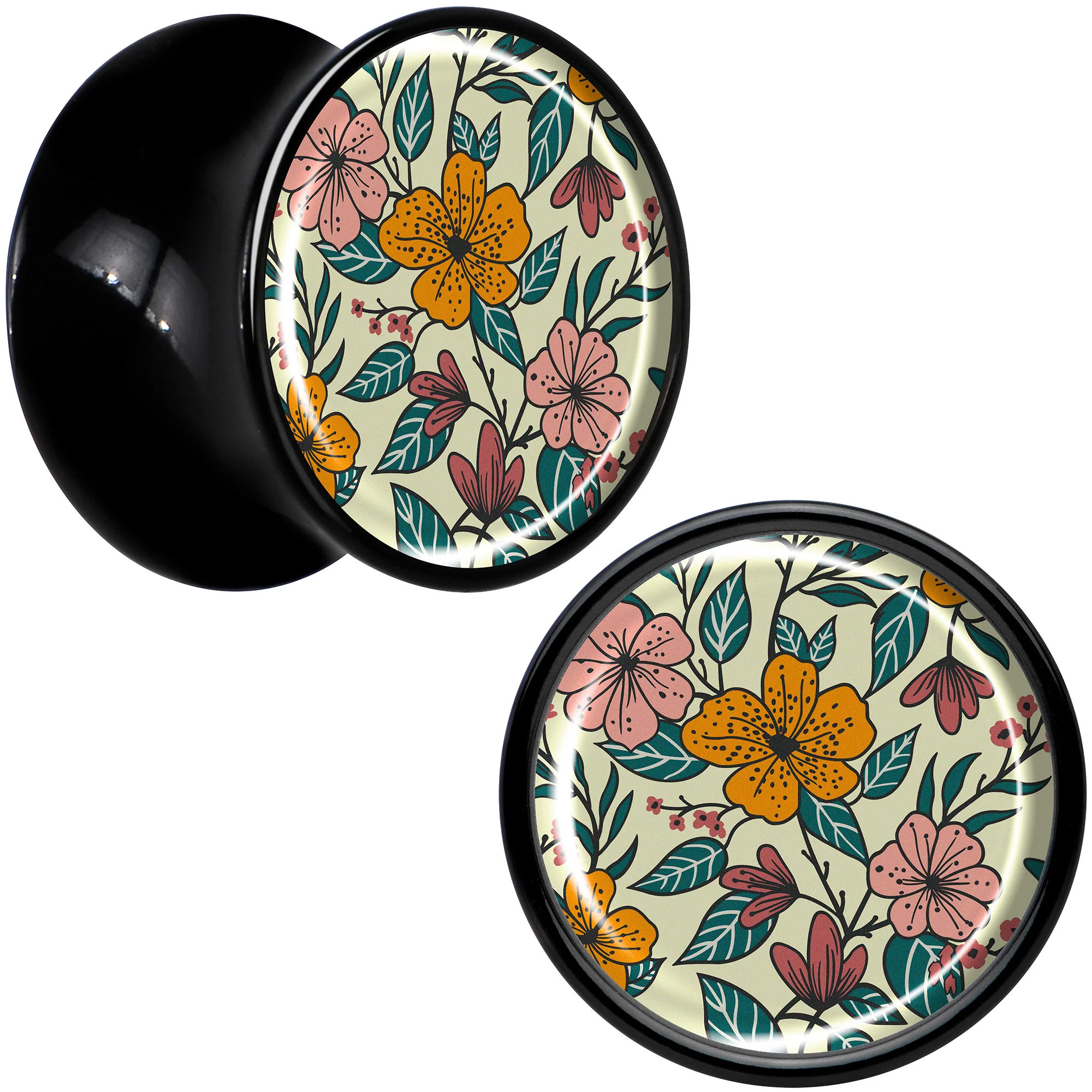 Blossom Creation Wildflower Flowers Black Acrylic Saddle Plug Set by Onyx O - Image 2