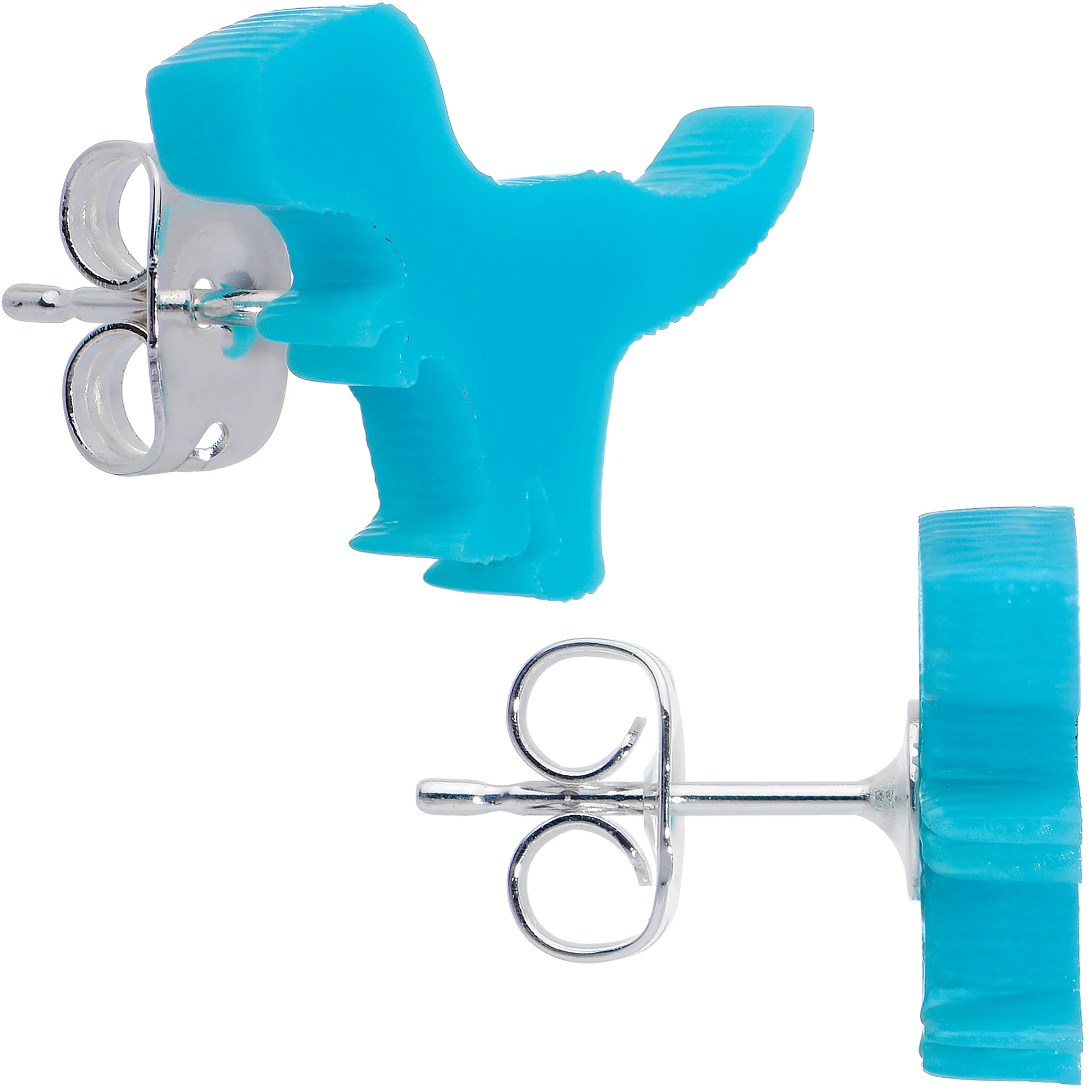 Blue Acrylic Tyrannosaurus Rex Dinosaur Stud Earrings - Image 3