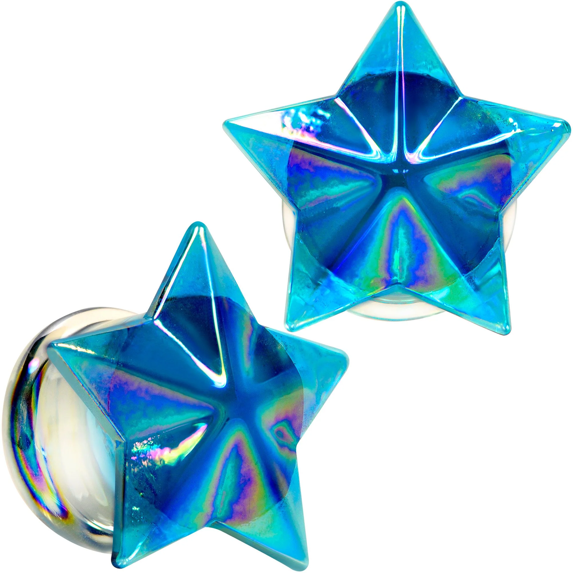 2G Blue Aurora Glass Faceted Star Double Flare Plug Set 6mm to 16mm Sizes - Image 11