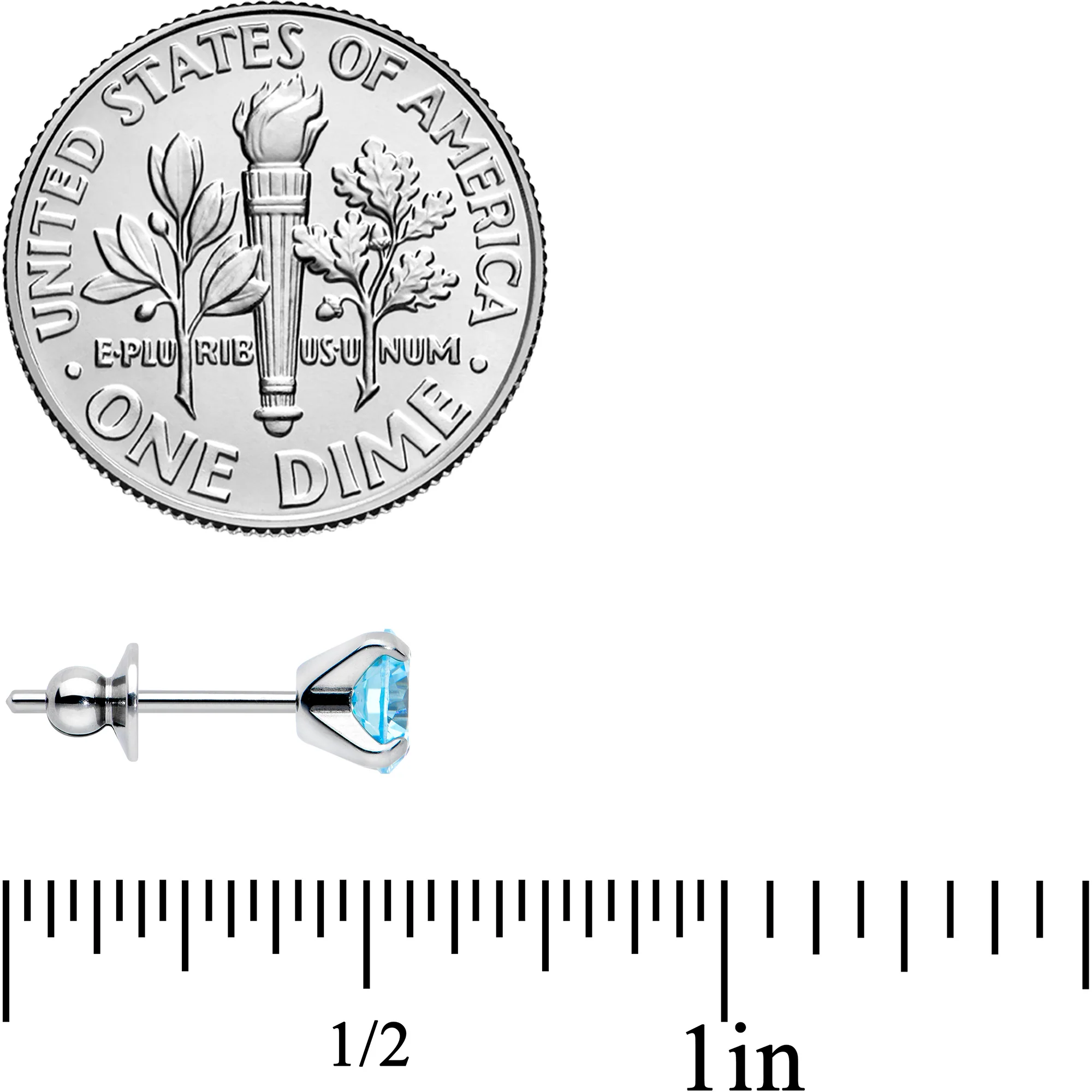 Blue CZ Gem 5mm G23 Titanium Post Stud Earrings - Image 4