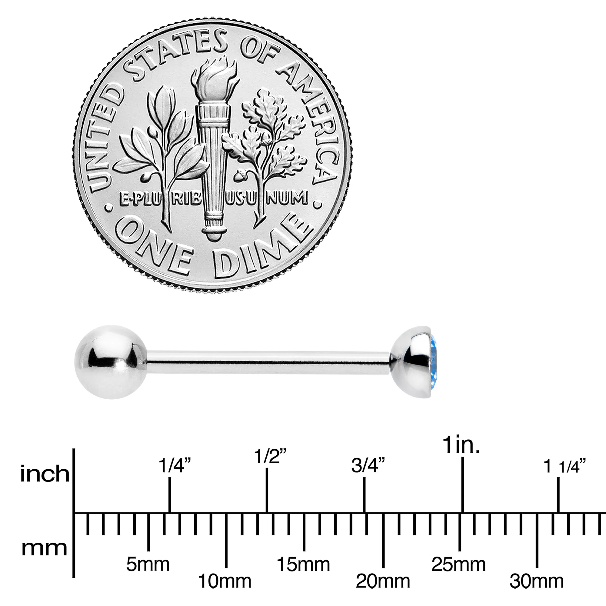 Blue CZ Gem ASTM F-136 Implant Grade Titanium Threadless Barbell Tongue Ring - Image 5