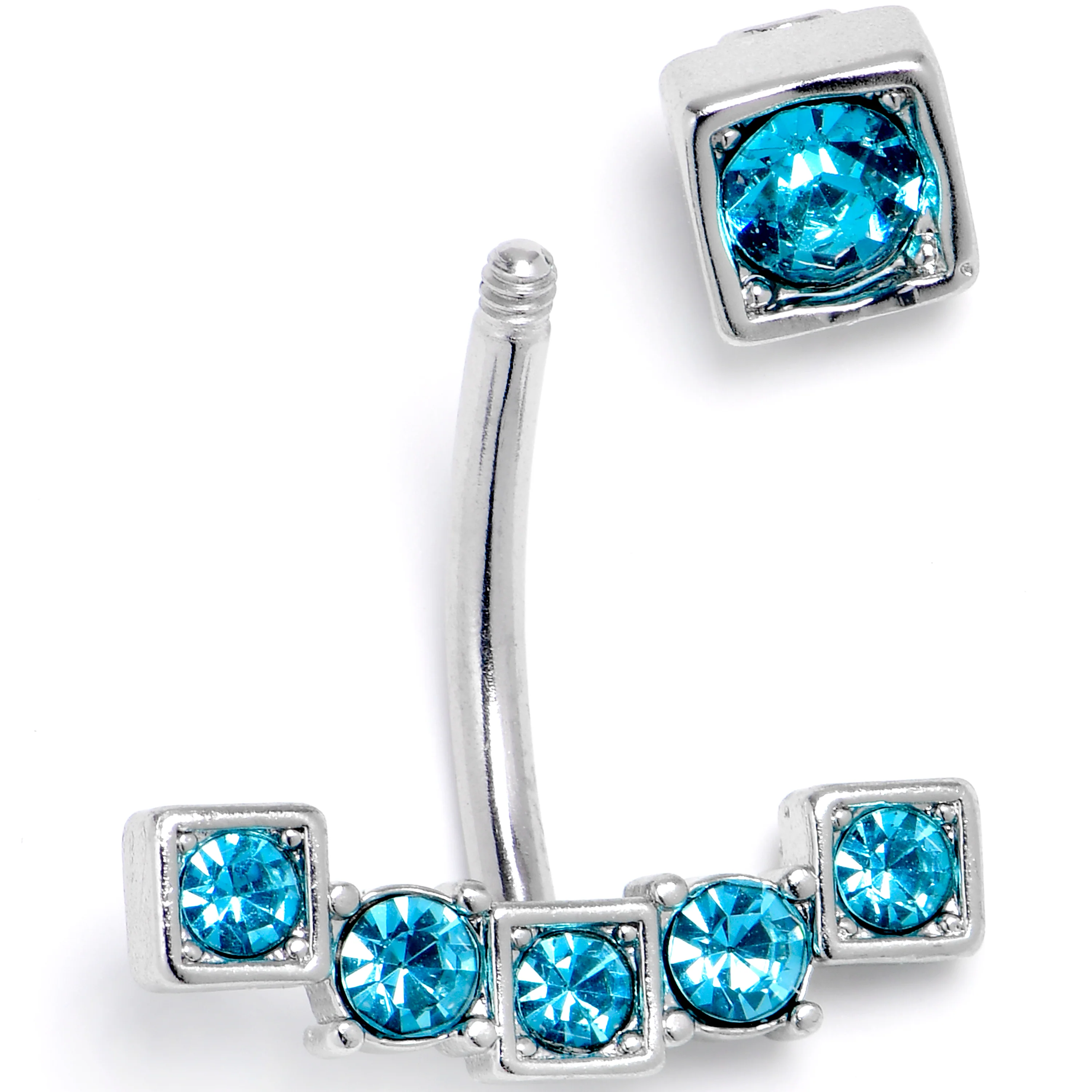 Blue CZ Gem Blocky Arch Double Mount Belly Ring - Image 2