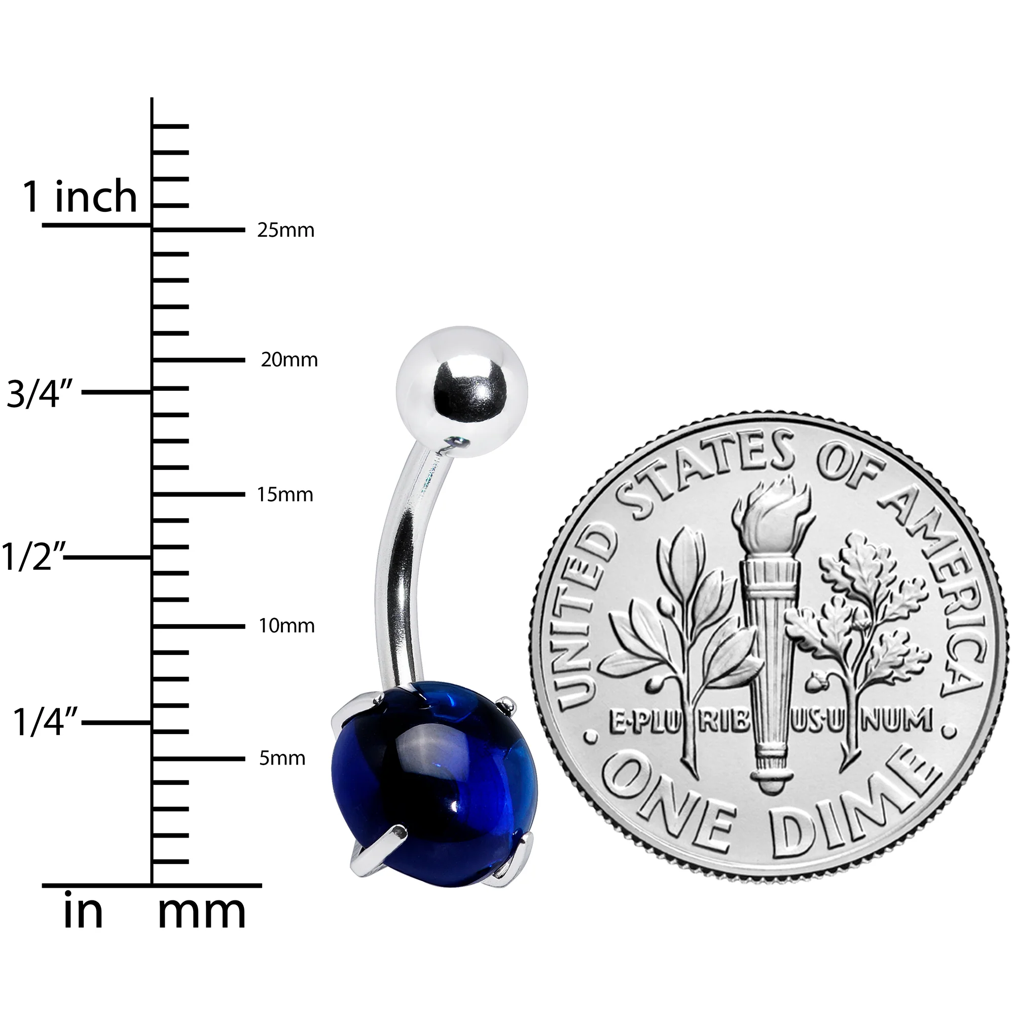 Blue CZ Gem Smooth Hemisphere Belly Ring - Image 3