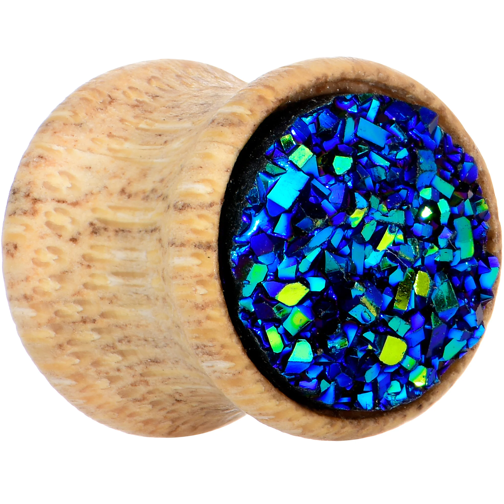 Blue Druzy Stone Wood Saddle Plug Set - Image 3
