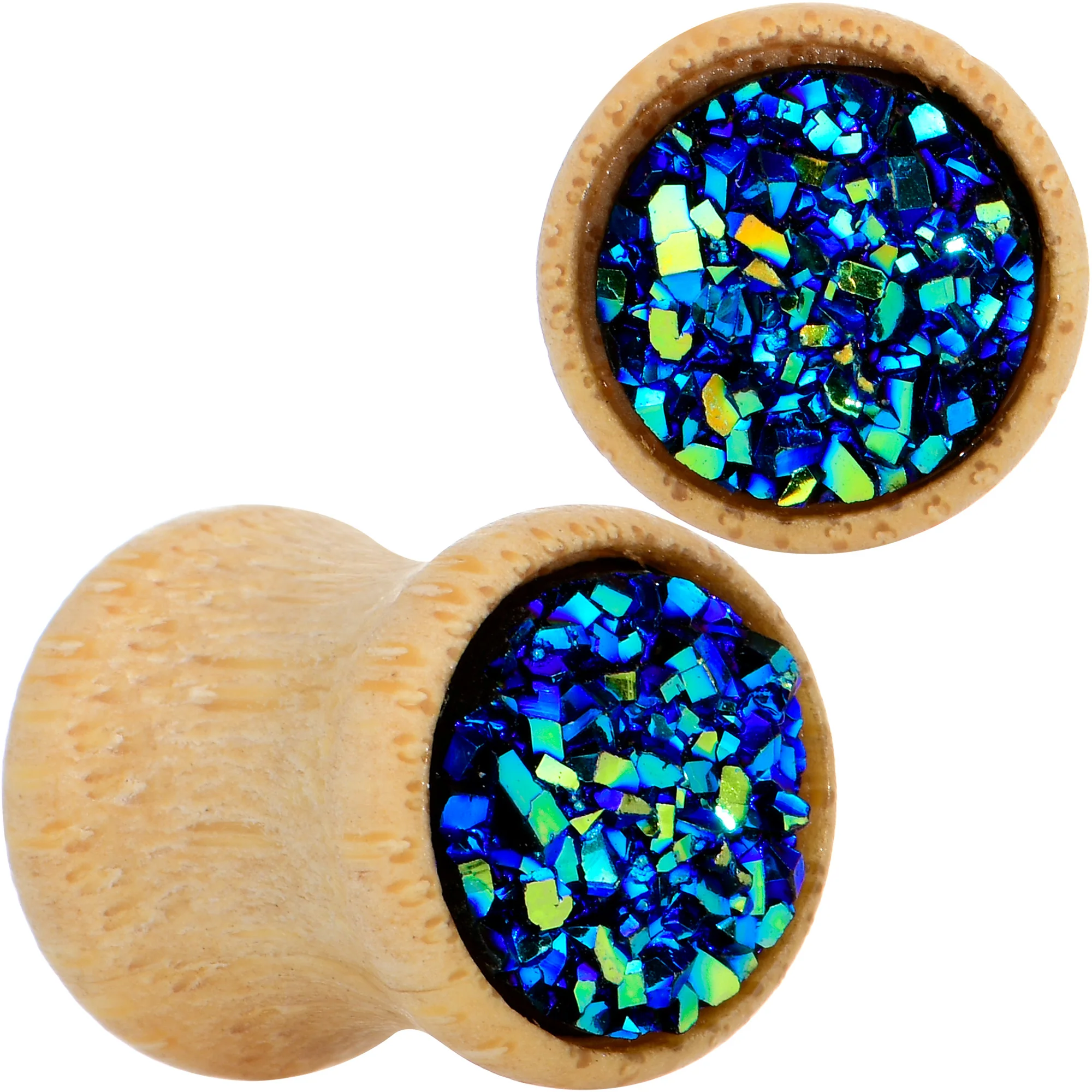 Blue Druzy Stone Wood Saddle Plug Set - Image 5