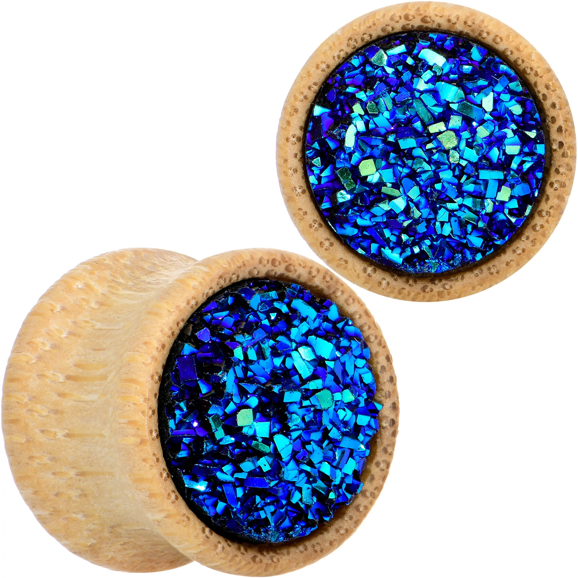 Blue Druzy Stone Wood Saddle Plug Set - Image 6