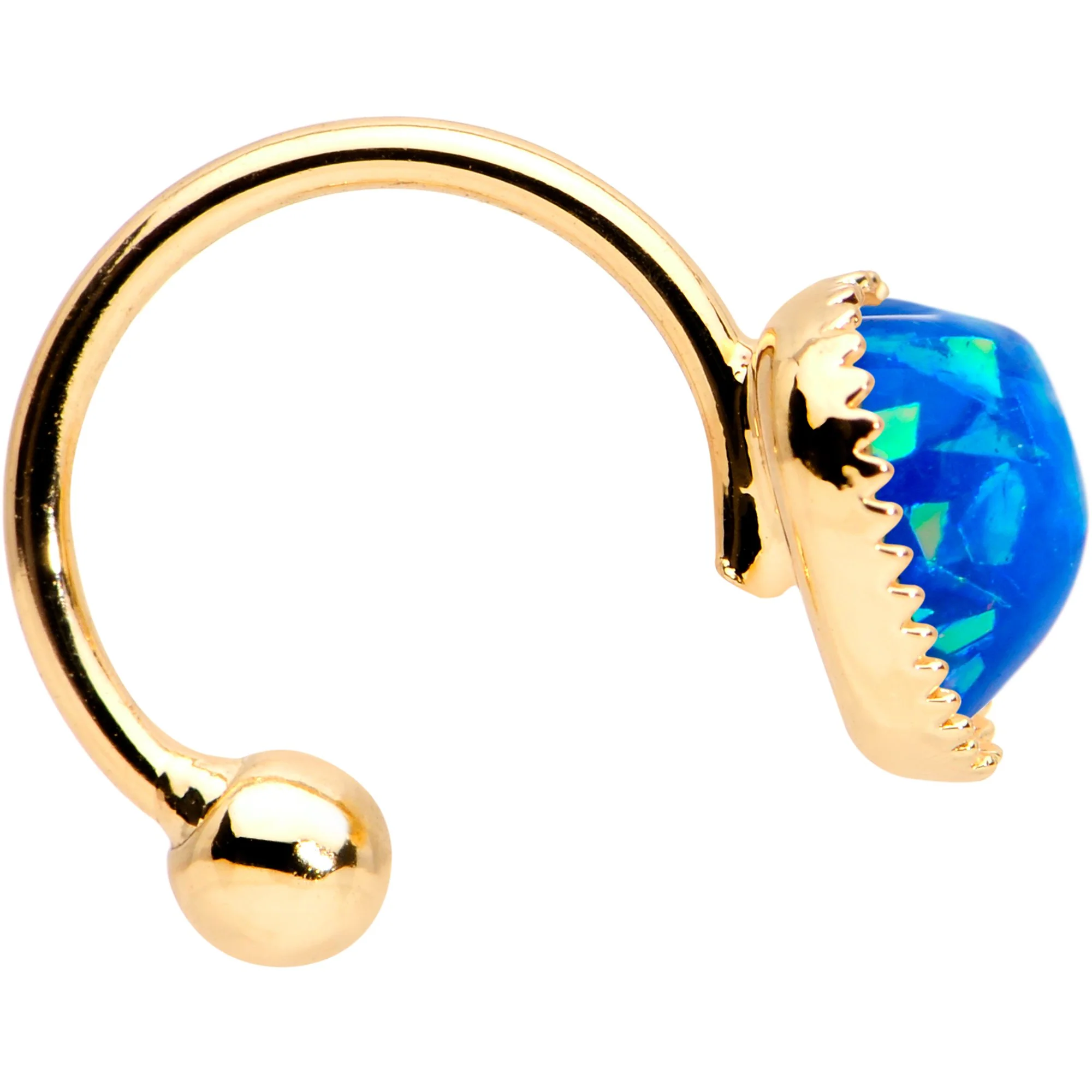 Blue Faux Opal Gold Tone Anodized Sacred Heart Non Pierced Ear Cuff - Image 3