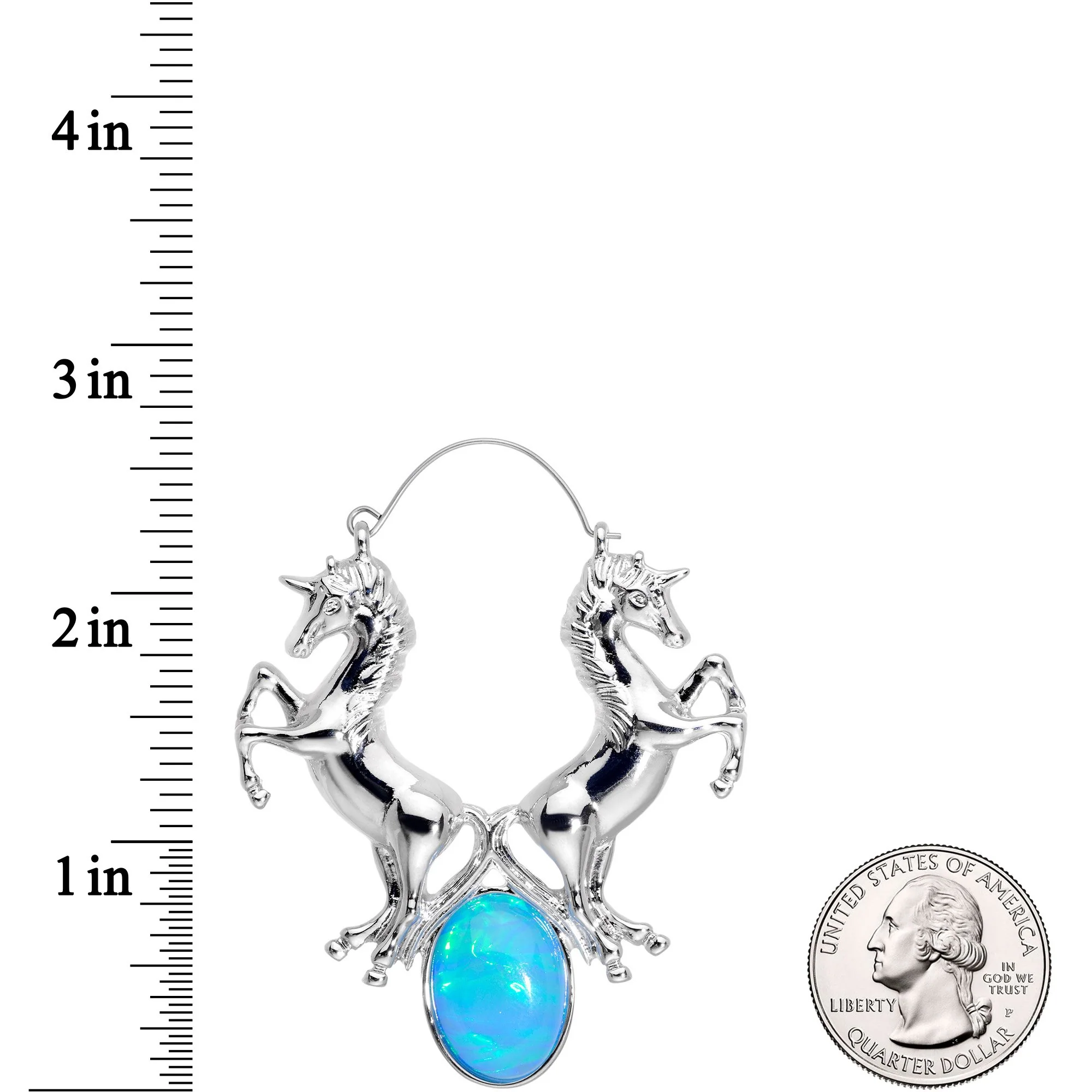 Blue Faux Opal Leaping Unicorns Tunnel Plug Earrings - Image 4