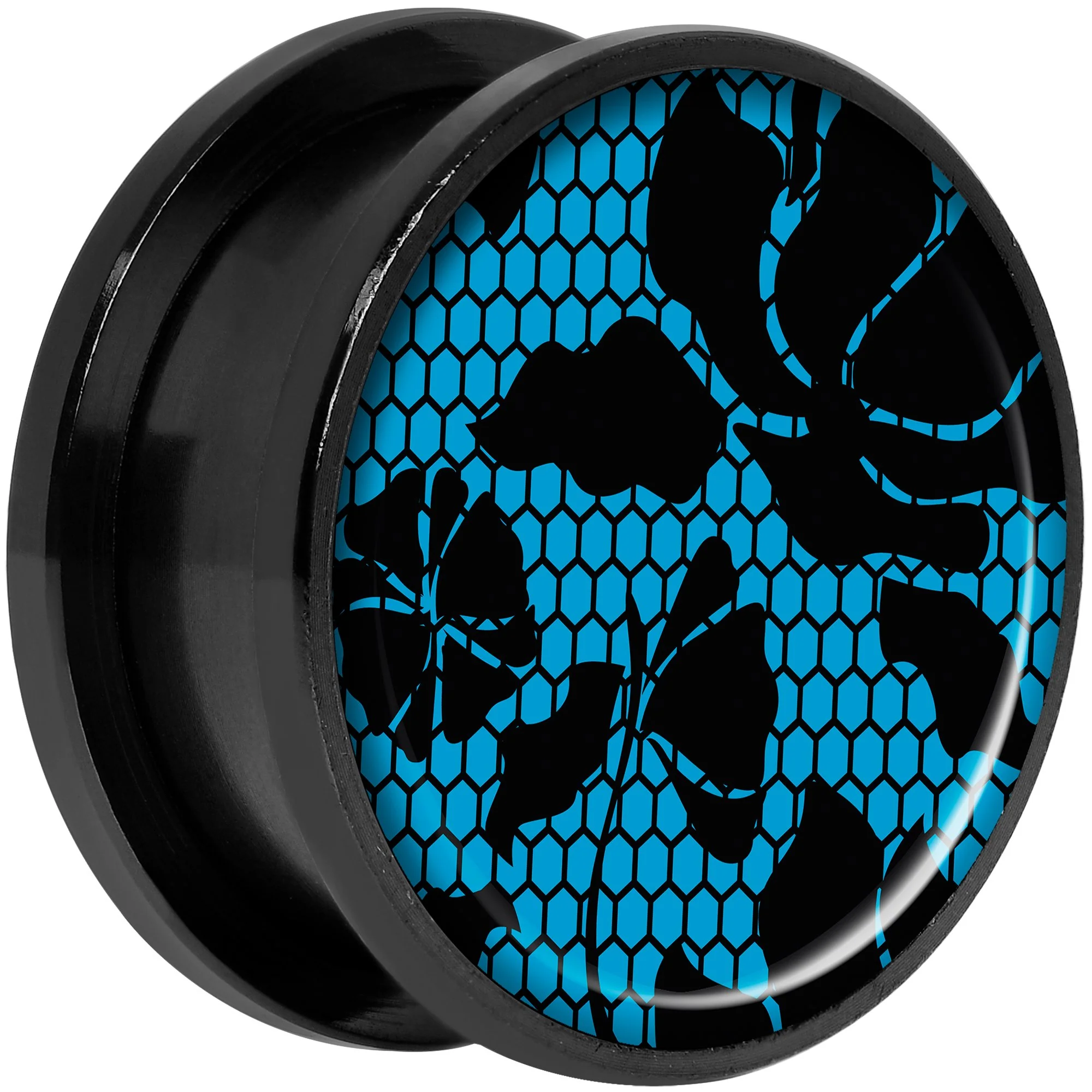 Blue Floral Lace Black Anodized Screw Fit Plug Set 20mm - Image 2