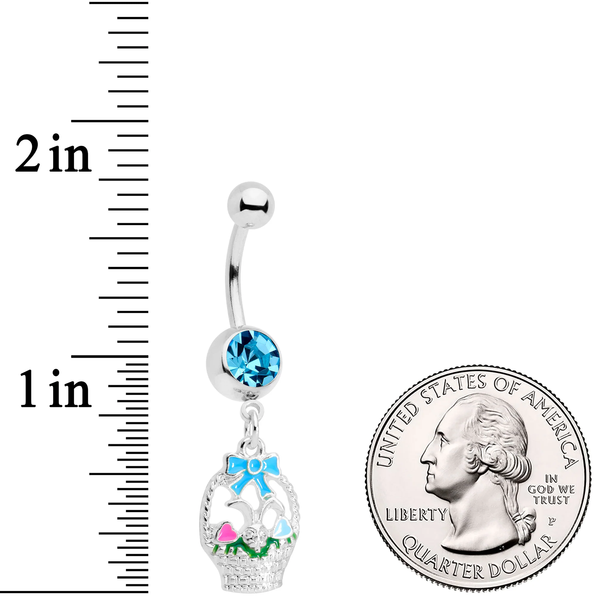 Blue Gem Easter Basket Dangle Belly Ring - Image 2