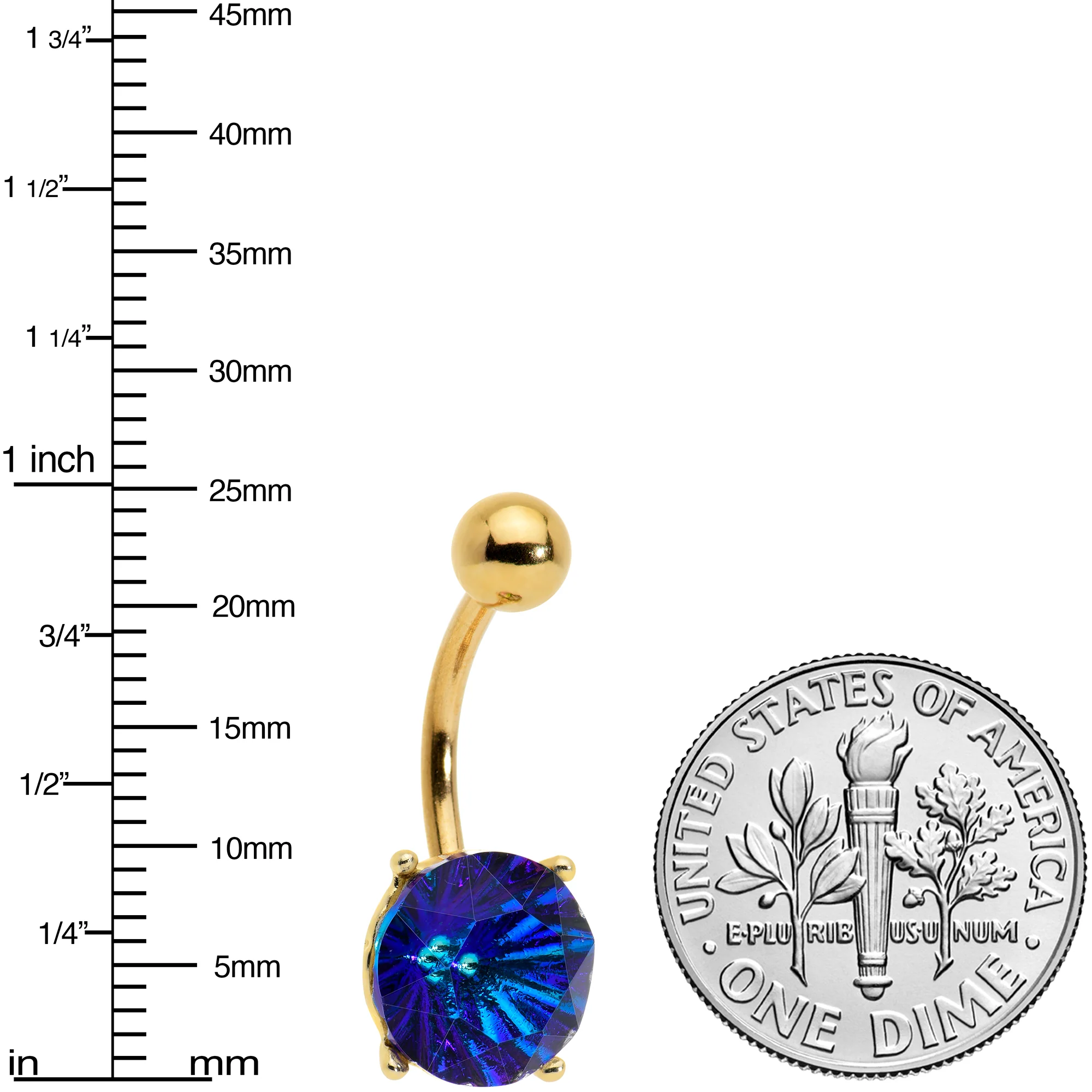 Blue Gem Gold Tone Simply Elegant Style Belly Ring - Image 2