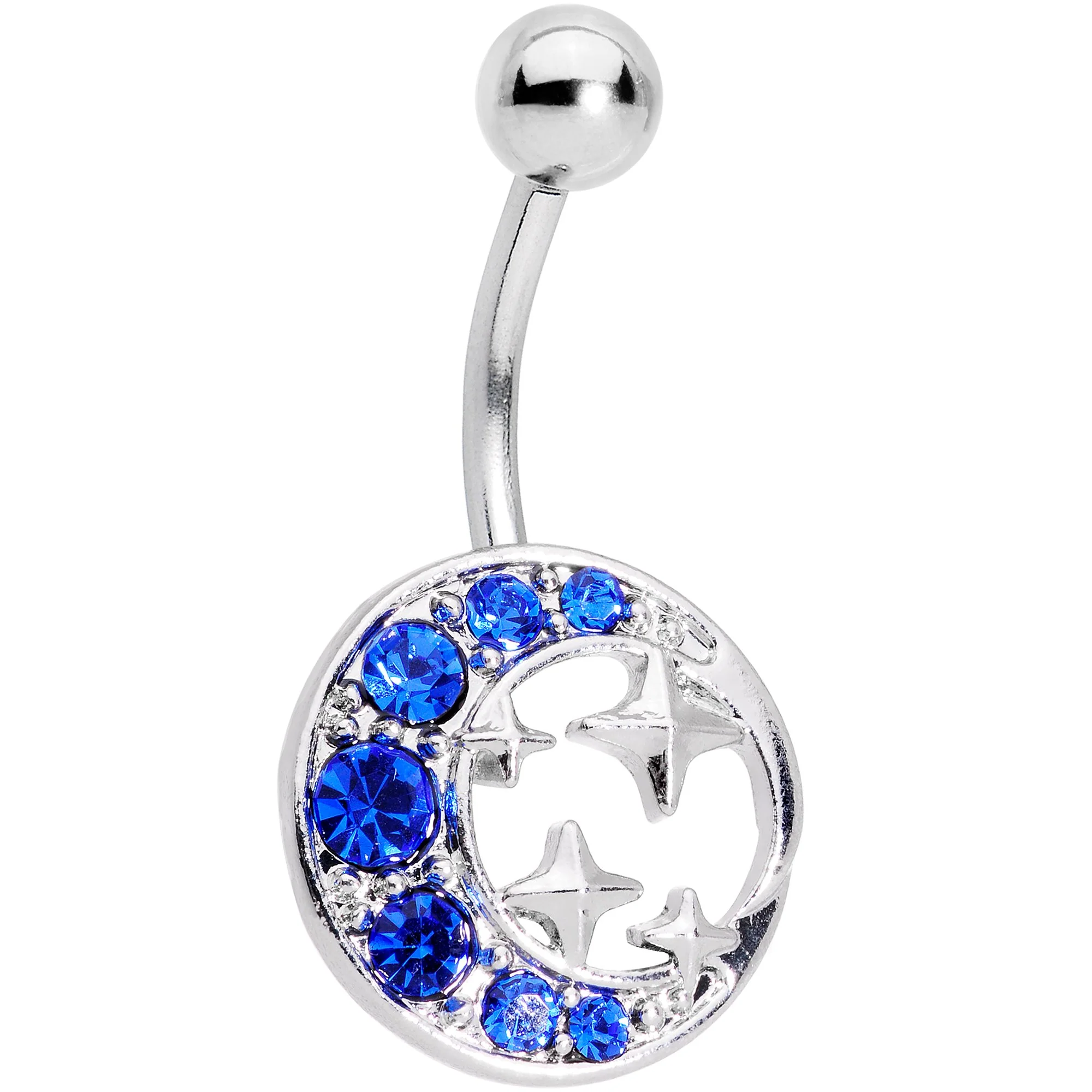 Blue Gem Variety Party Crescent Moon Star Belly Ring Set of 4 - Image 3