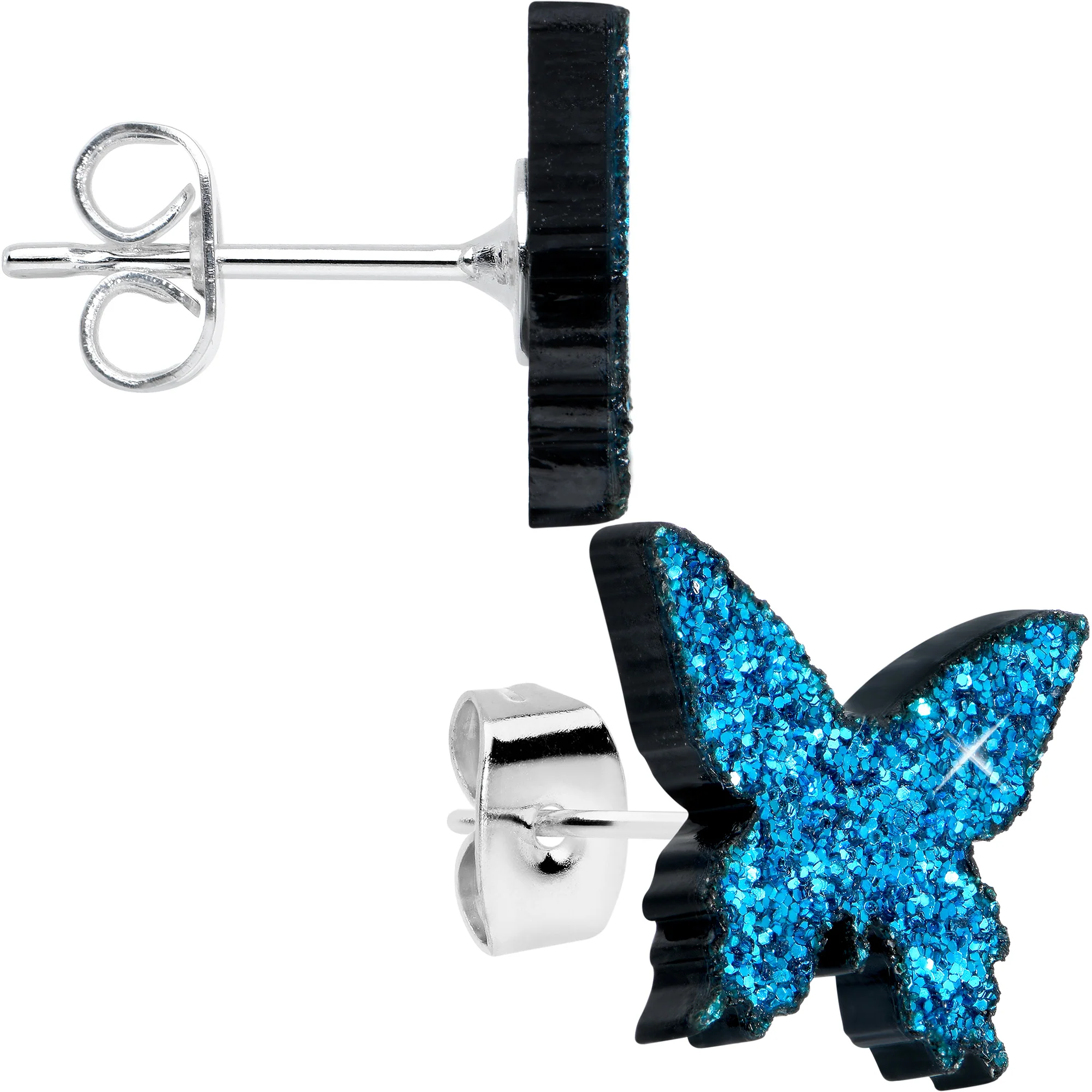 Blue Glitter Butterfly Stud Earring Set - Image 2