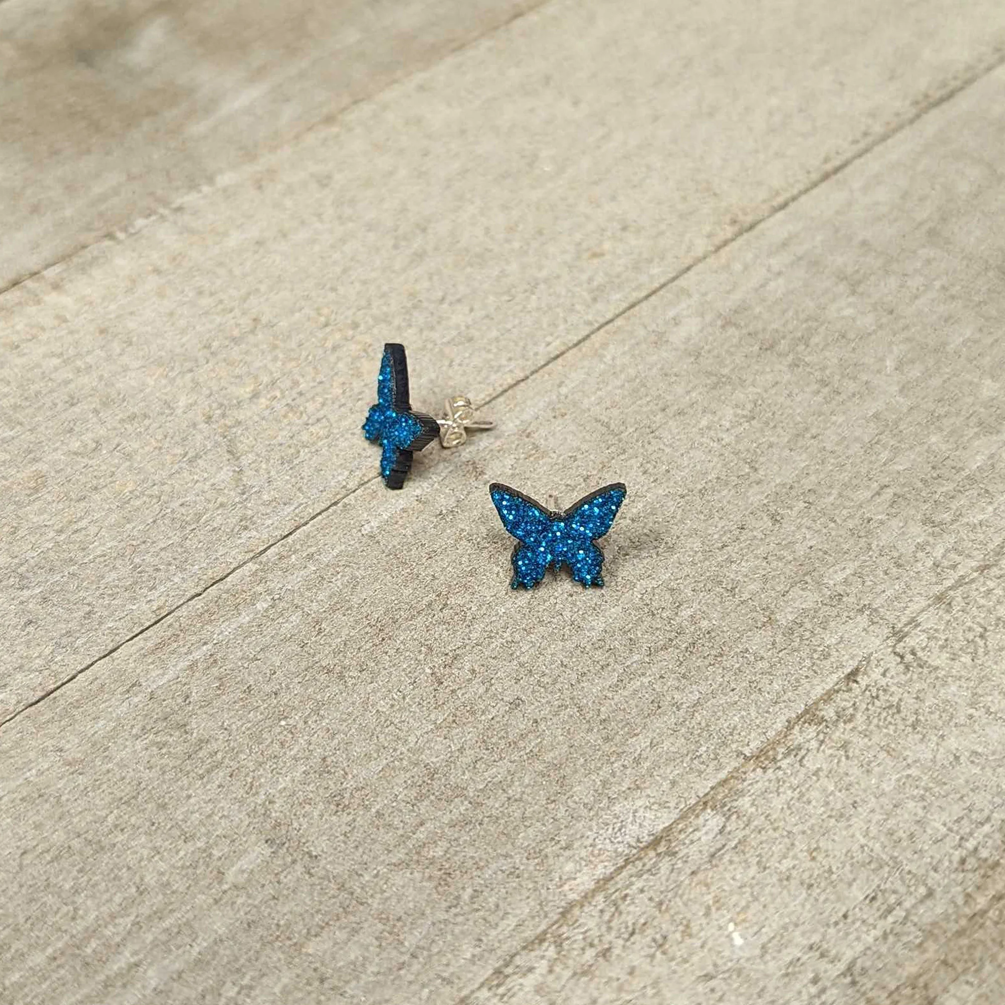 Blue Glitter Butterfly Stud Earring Set - Image 3