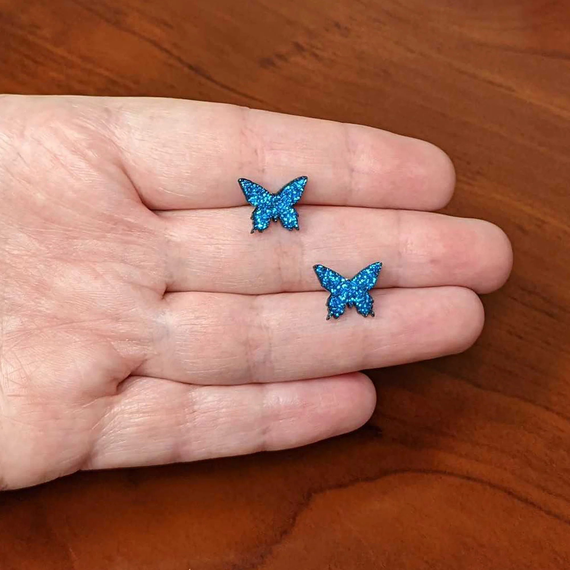 Blue Glitter Butterfly Stud Earring Set - Image 4