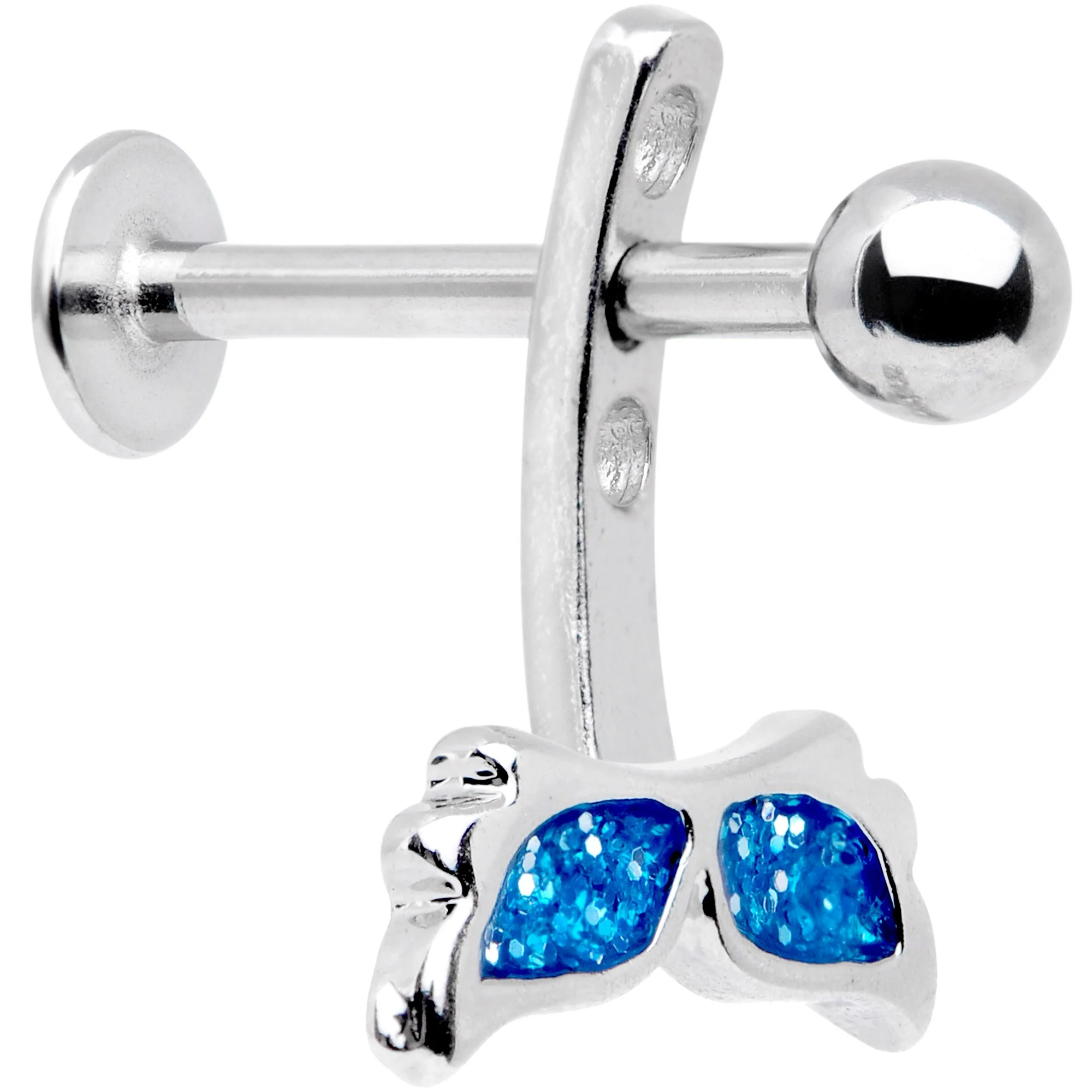 Blue Glitter Mermaid Tail Dangle Cartilage Tragus Helix Piercing - Image 2