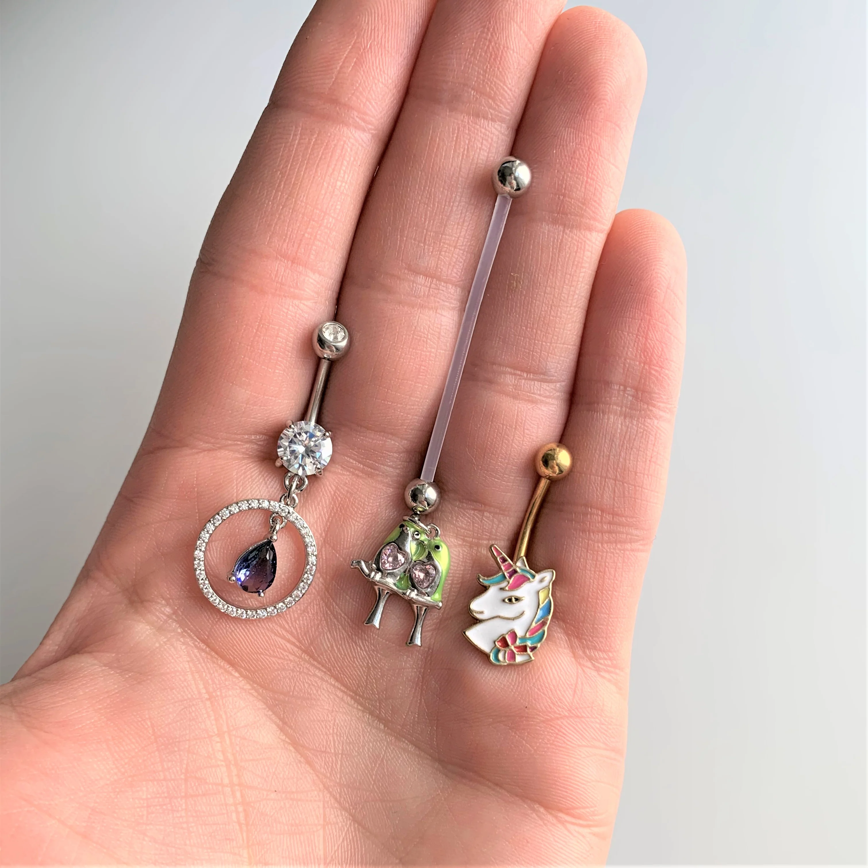 Blue Green CZ Gem Drop Loop Dangle Belly Ring - Image 2
