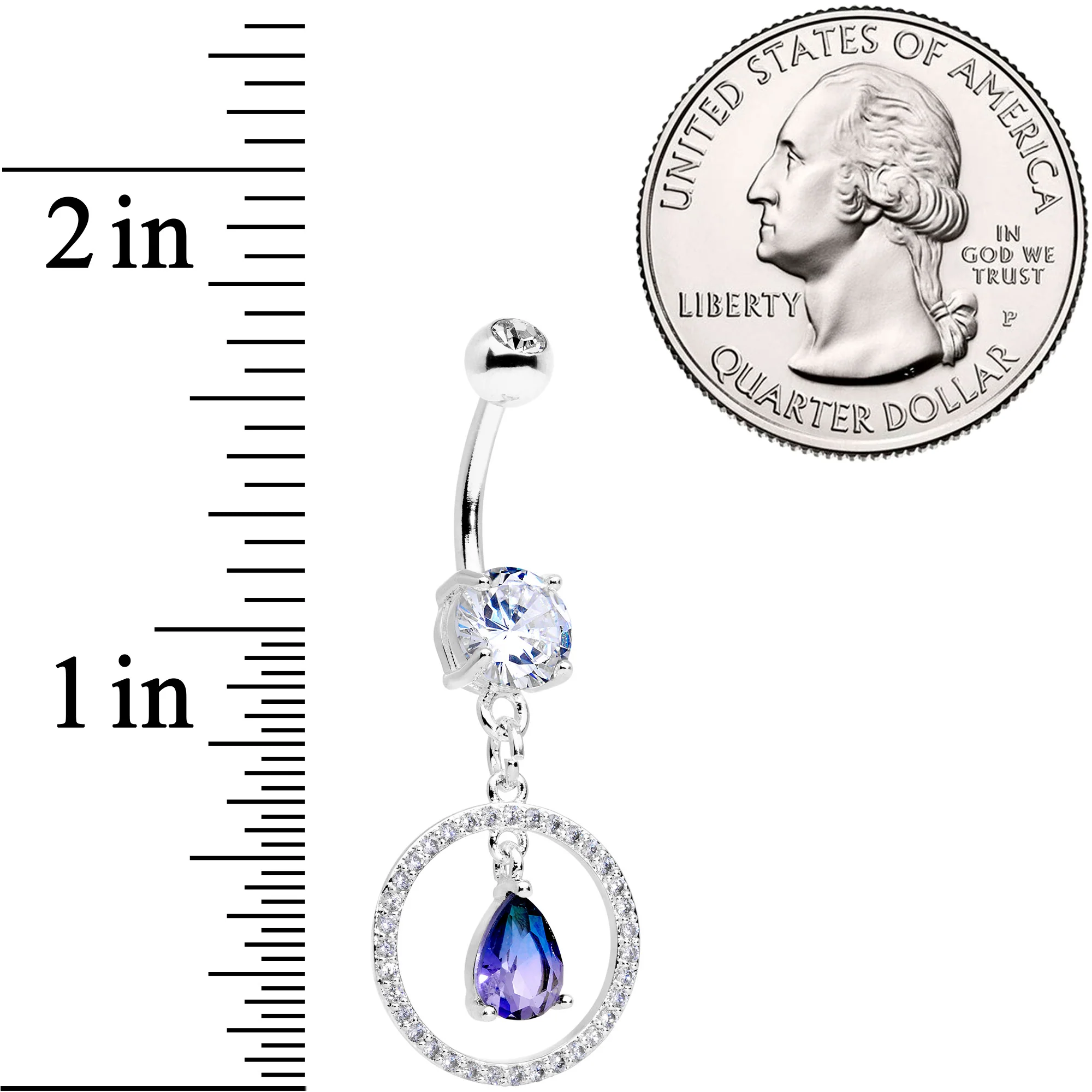 Blue Green CZ Gem Drop Loop Dangle Belly Ring - Image 4