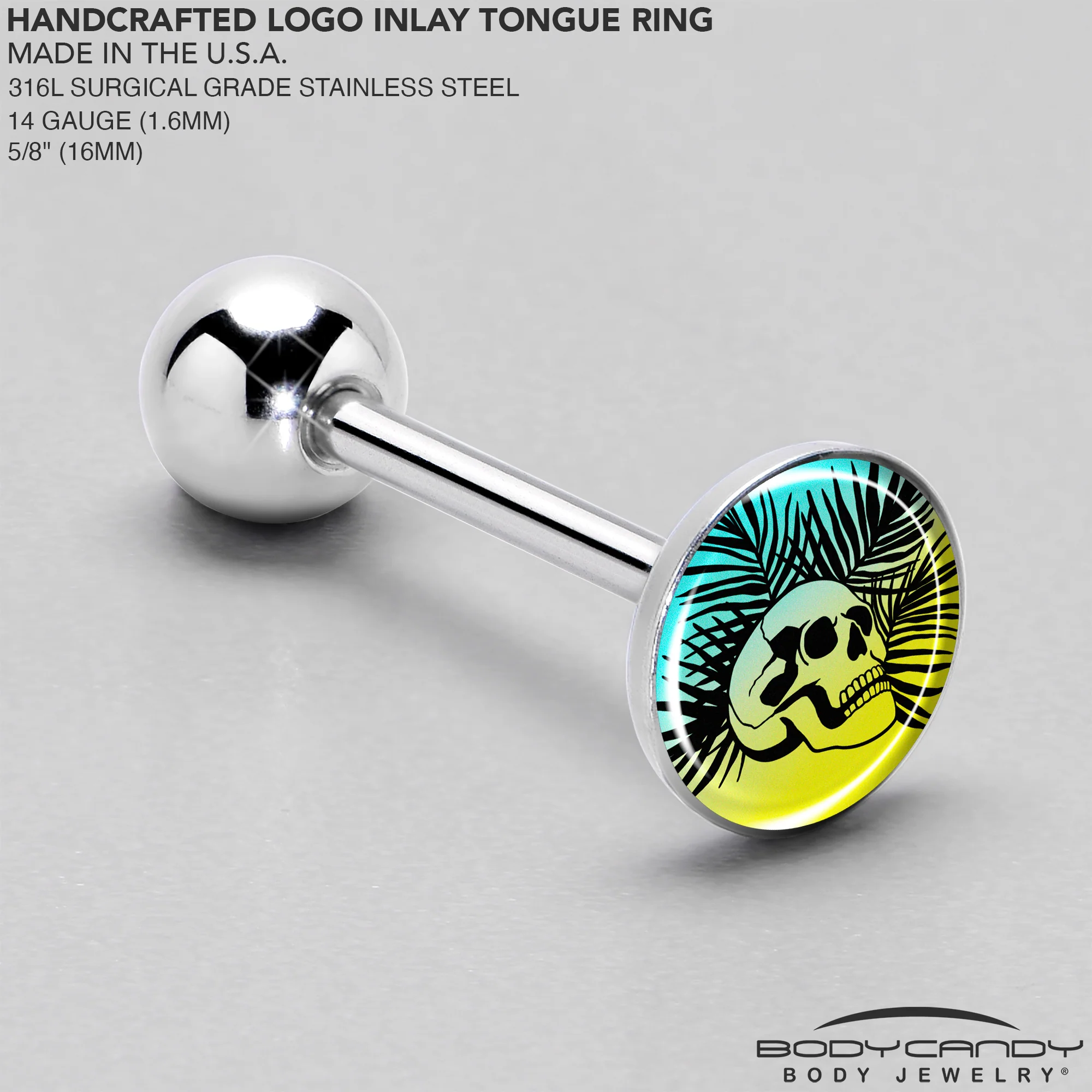 Blue Haze Sunset Skull and Palms Barbell Tongue Ring by Onyx O - Image 4