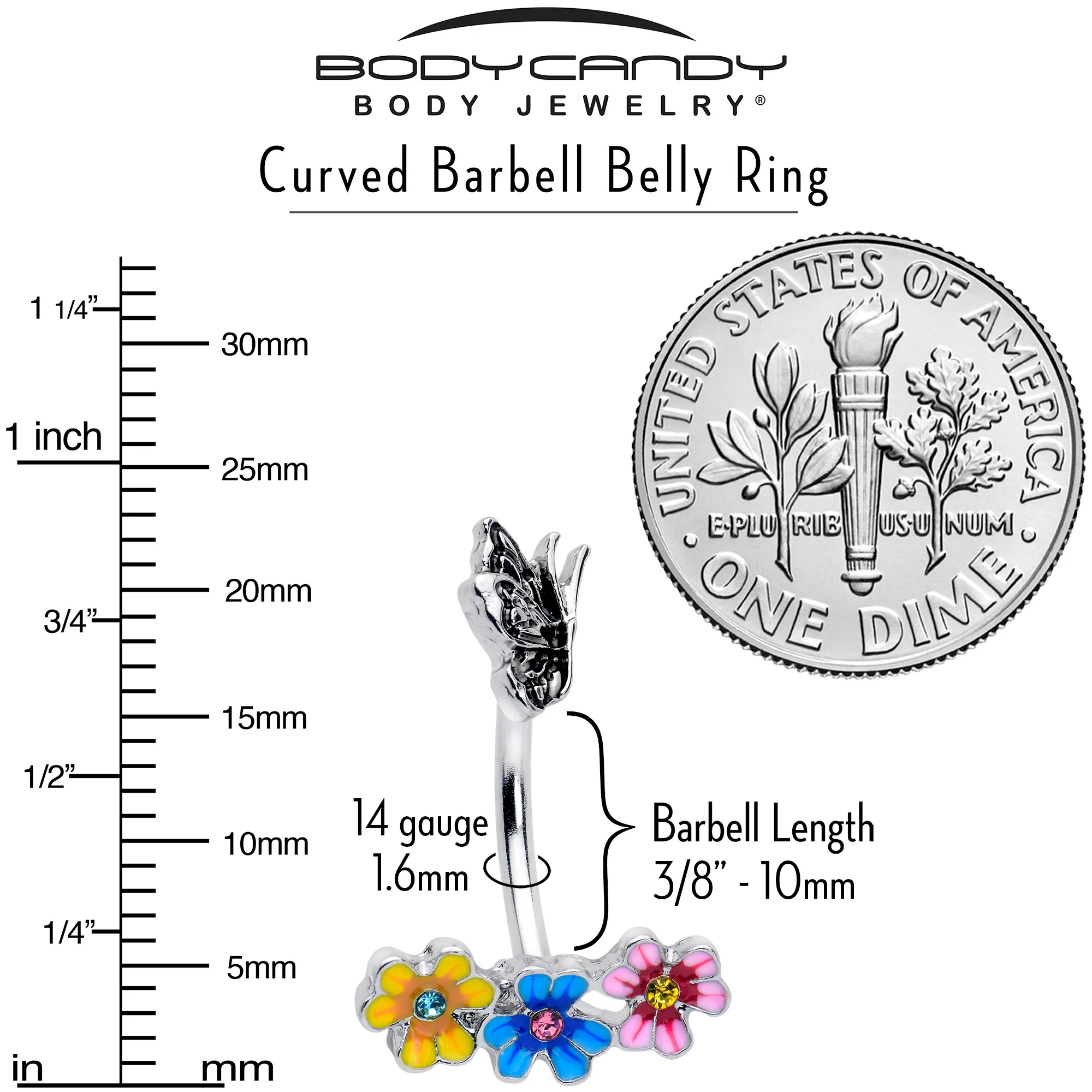 Blue Pink Gem Flower Garden Butterfly Double Mount Belly Ring - Image 3