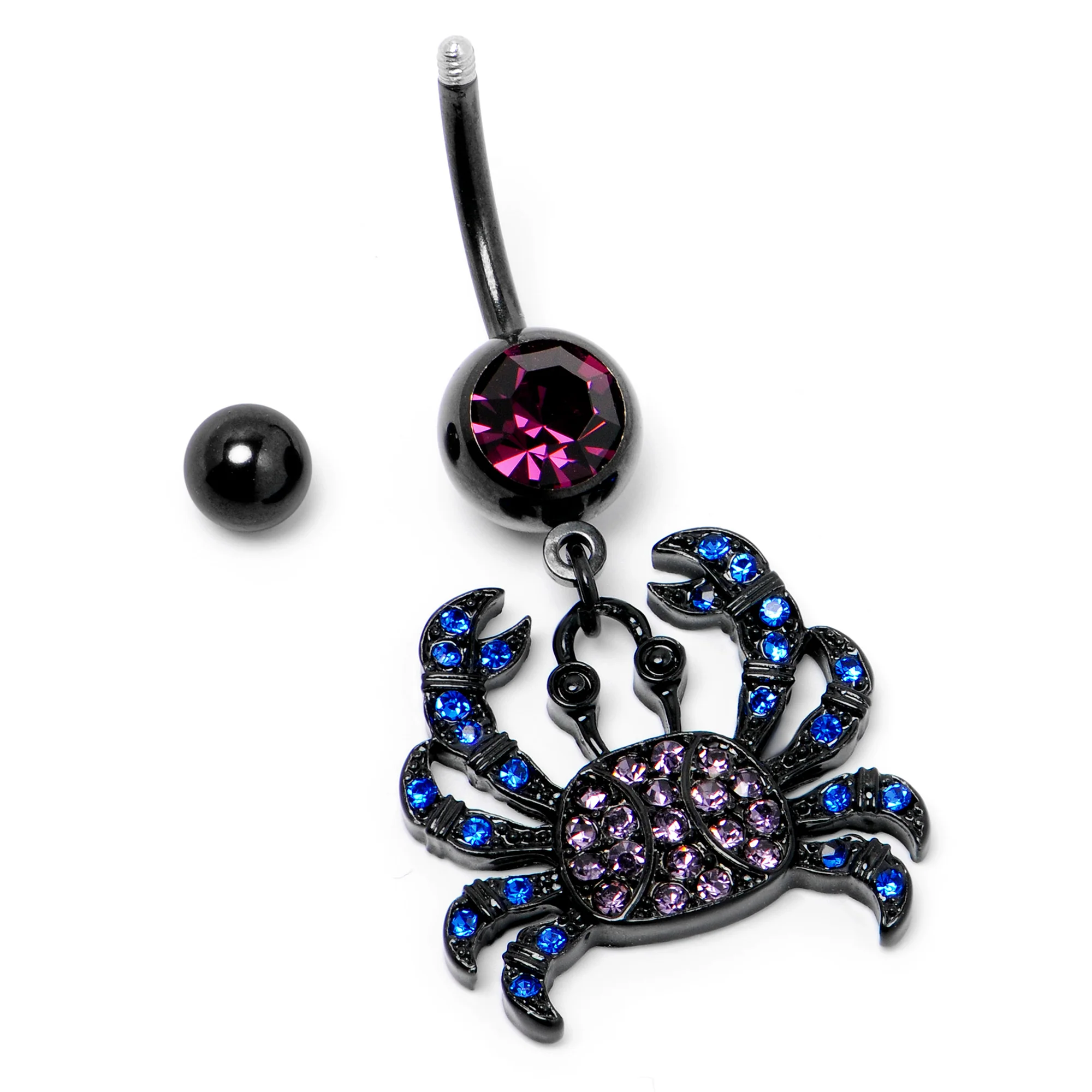 Blue Purple Gem Black Chic Crab Dangle Belly Ring - Image 5
