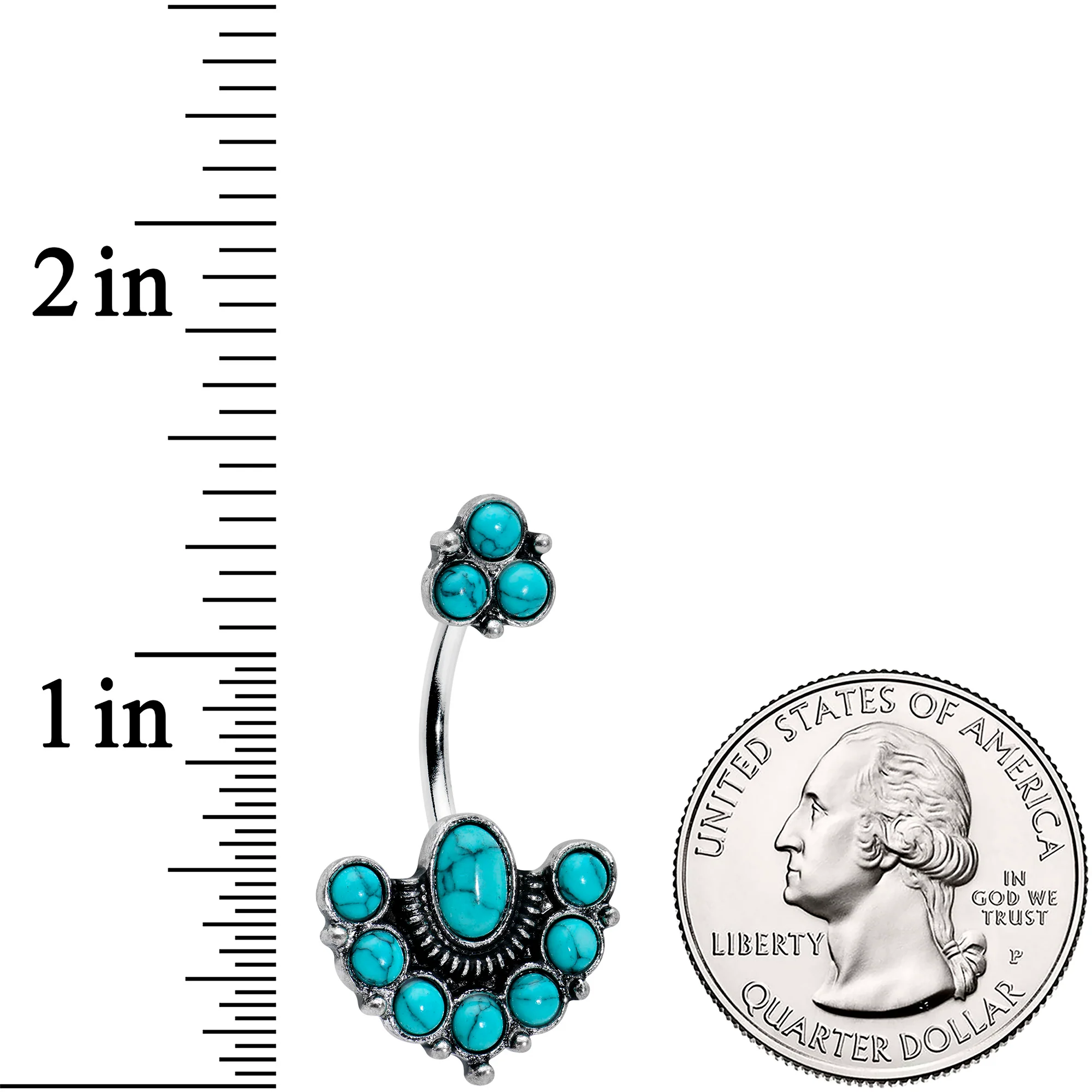 Blue Turquoise Stone Southwest Shield Double Mount Belly Ring - Image 2